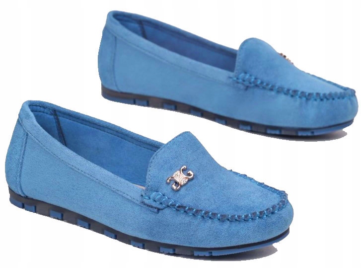 BALERINY MOKASYNY DAMSKIE CYRKONIE NIEBIESKIE 39