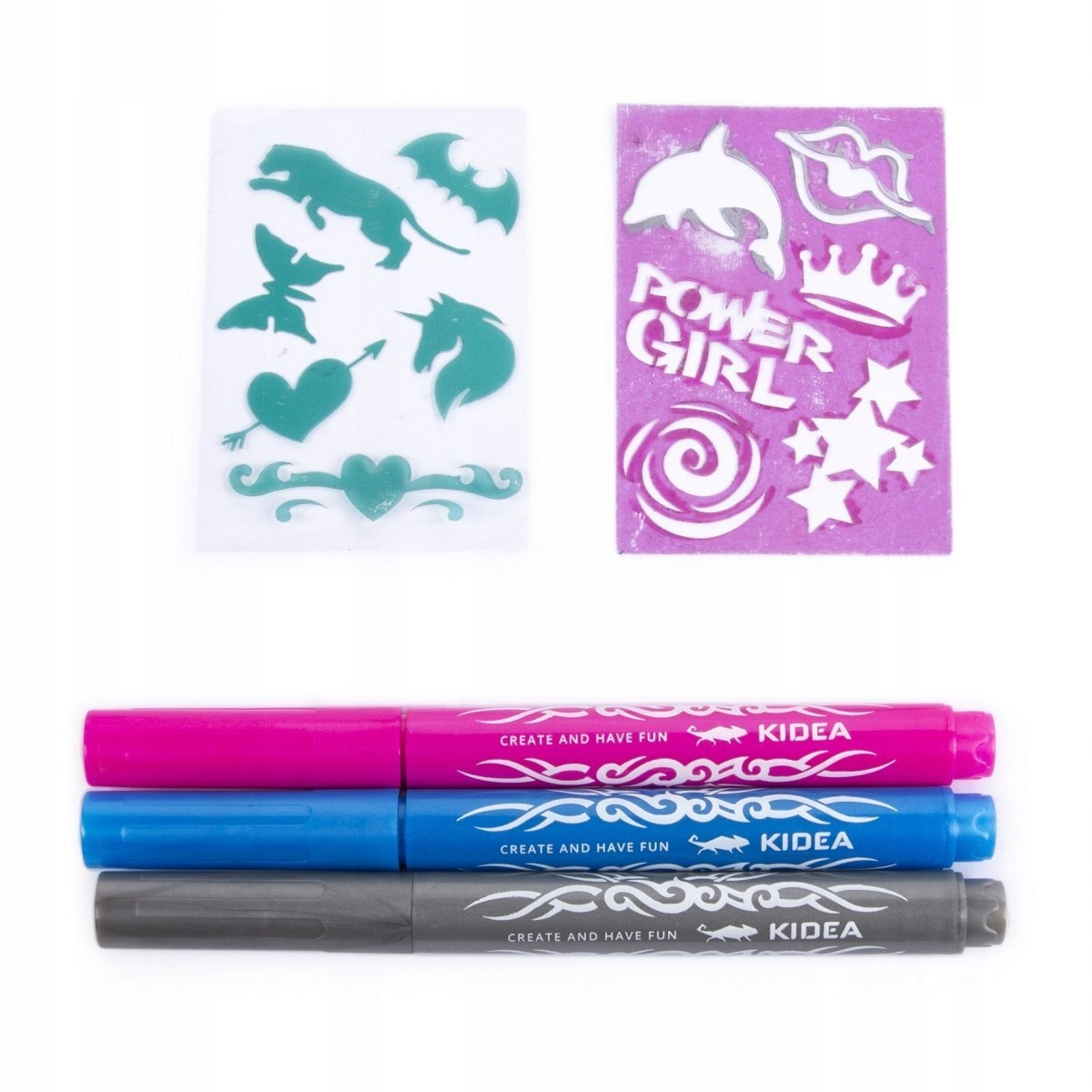 Kidea Markery Brokatowe do tatuażu z szablonami x 2 zestawy 6 kolorów Płeć chłopcy dziewczynki
