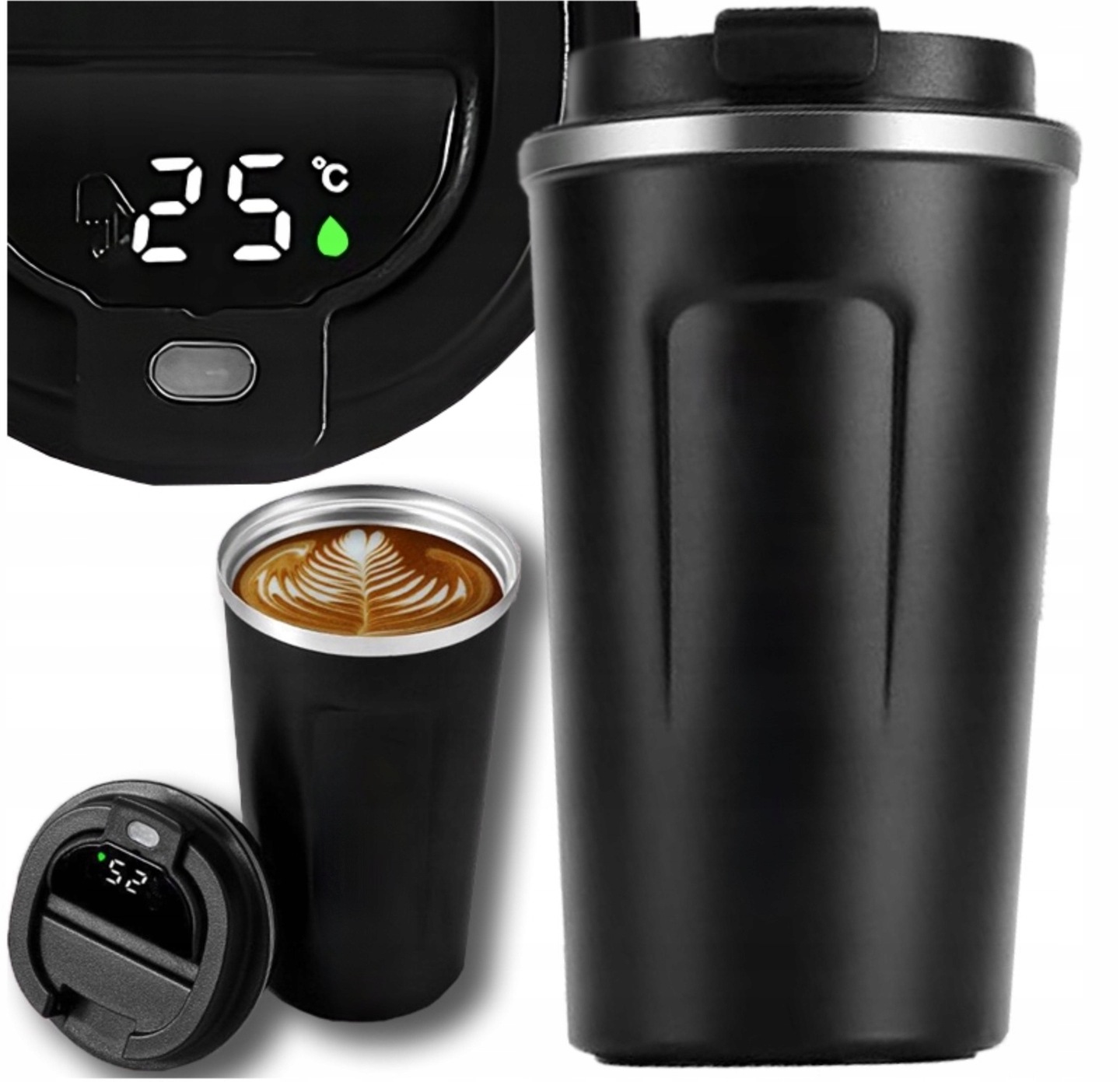 Kubek termiczny termos 380ml uchwyt do samochodu na kawę herbatę smart Led
