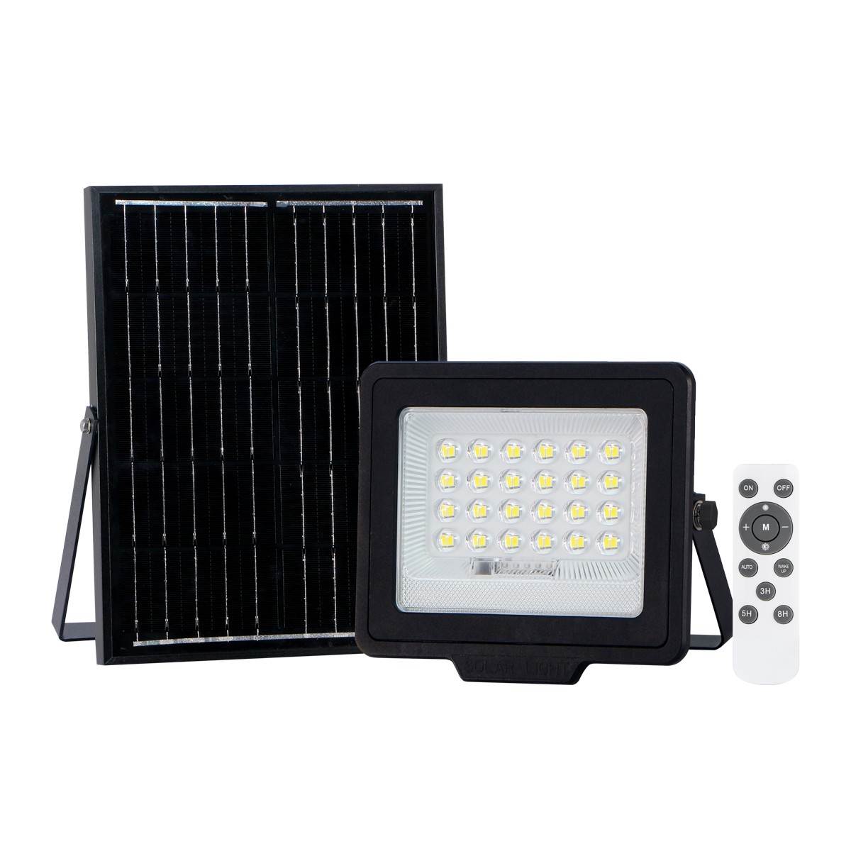 Norla Černý solární Led reflektor 50W 4000K stmívatelný časovač IP65+ Dálkový Ovladač