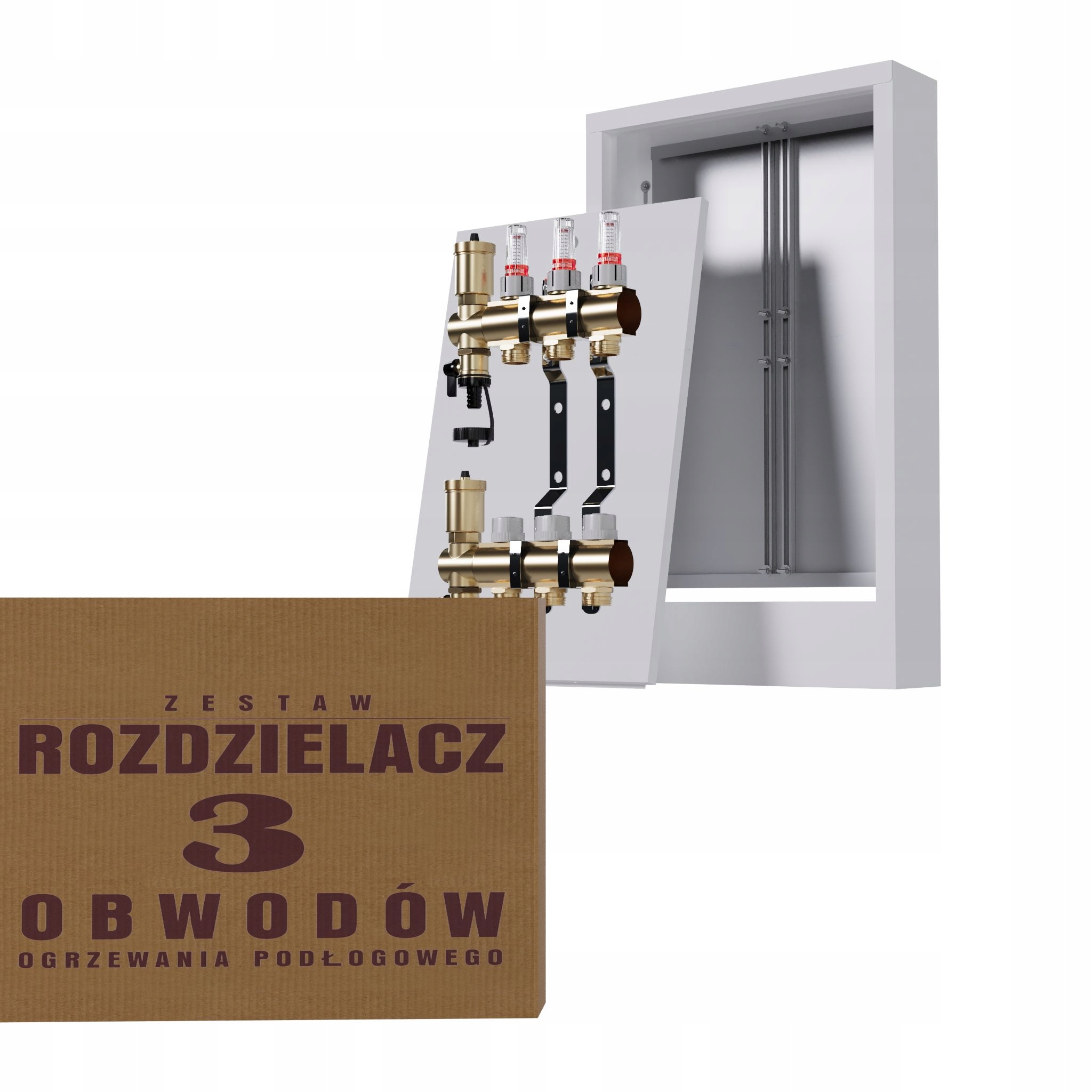 Rozdělovač pro 3-okruhovou mosaznou podlahu a nástěnný box, bílý