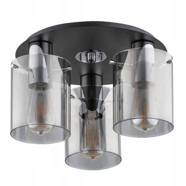Stropná lampa glamour trojitá čierna chrómové sklenené tienidlá okrúhla Alfa