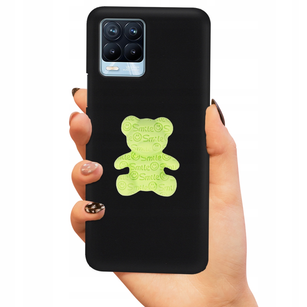 Matné Čierne Puzdro Pre Realme 8 Zelený Medvedík