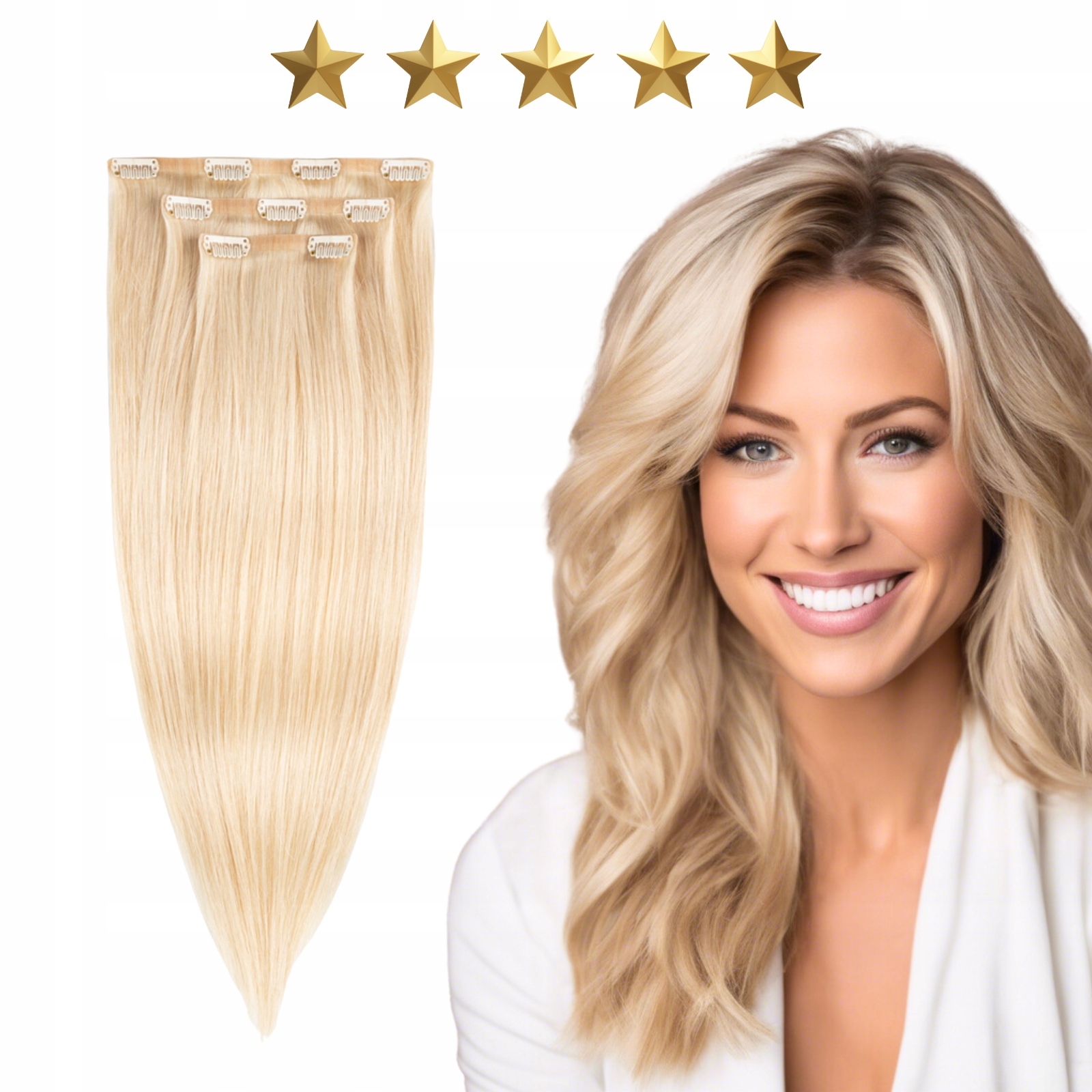 Doczepy na klipsach włosy bezszwowe naturalne 50 cm 60g #60 jasny blond
