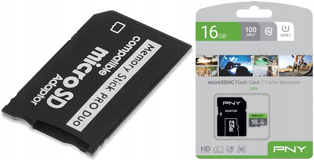 Karta pamięci 16GB microSDHC CL10  adapter PSP Memory Stick Pro