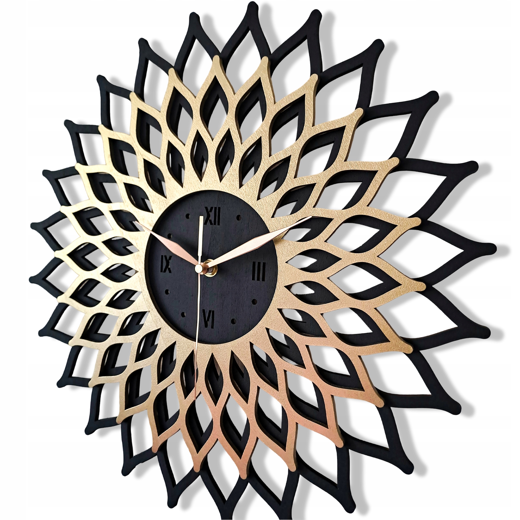 Ažurový Nástěnný Hodinový Stroj, Slunce, Glamour, Moderní, Černo-zlatý, Loft, 60 cm