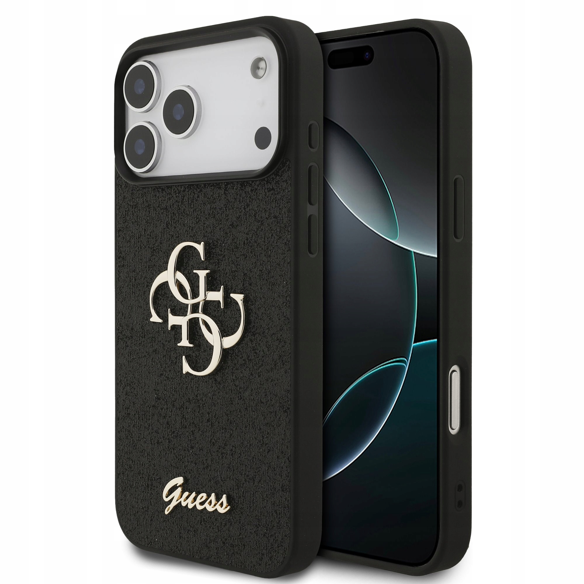 Pouzdro Guess Pu Fixed Glitter 4G Metal Logo Case pro iPhone 17 Pro Stylové