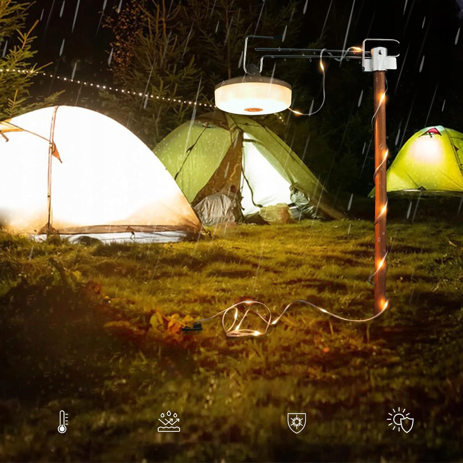 LAMPA DO NAMIOTU KEMPINGOWEGO 5 TRYBÓW OŚWIETLENIA 10 METRÓW Moc 1 W