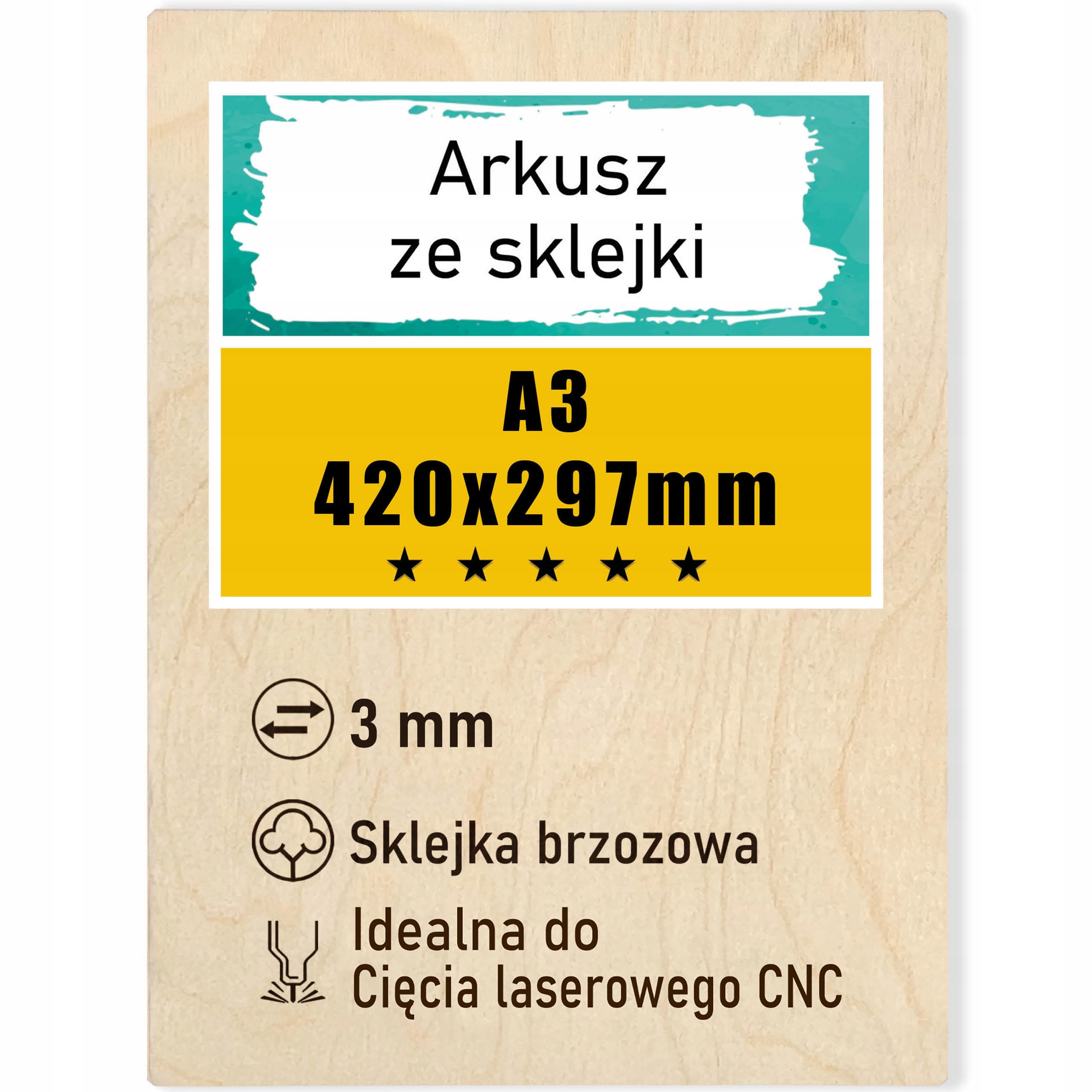 SKLEJKA 3MM DO LASERA FORMATKA A3 CNC Sklejka KLASA 1/2