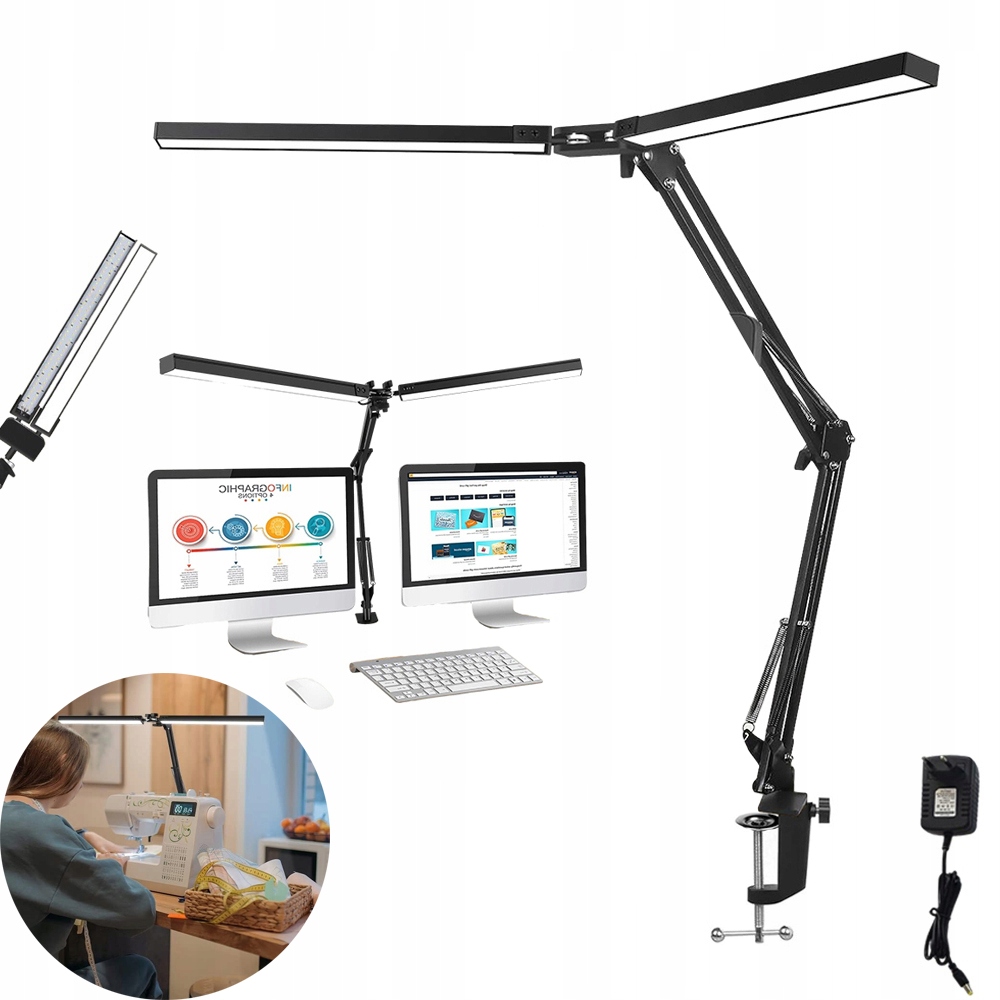 24W Led Lampa S Ohebným Ramenem, 3 Teploty Barvy Pro Čtení