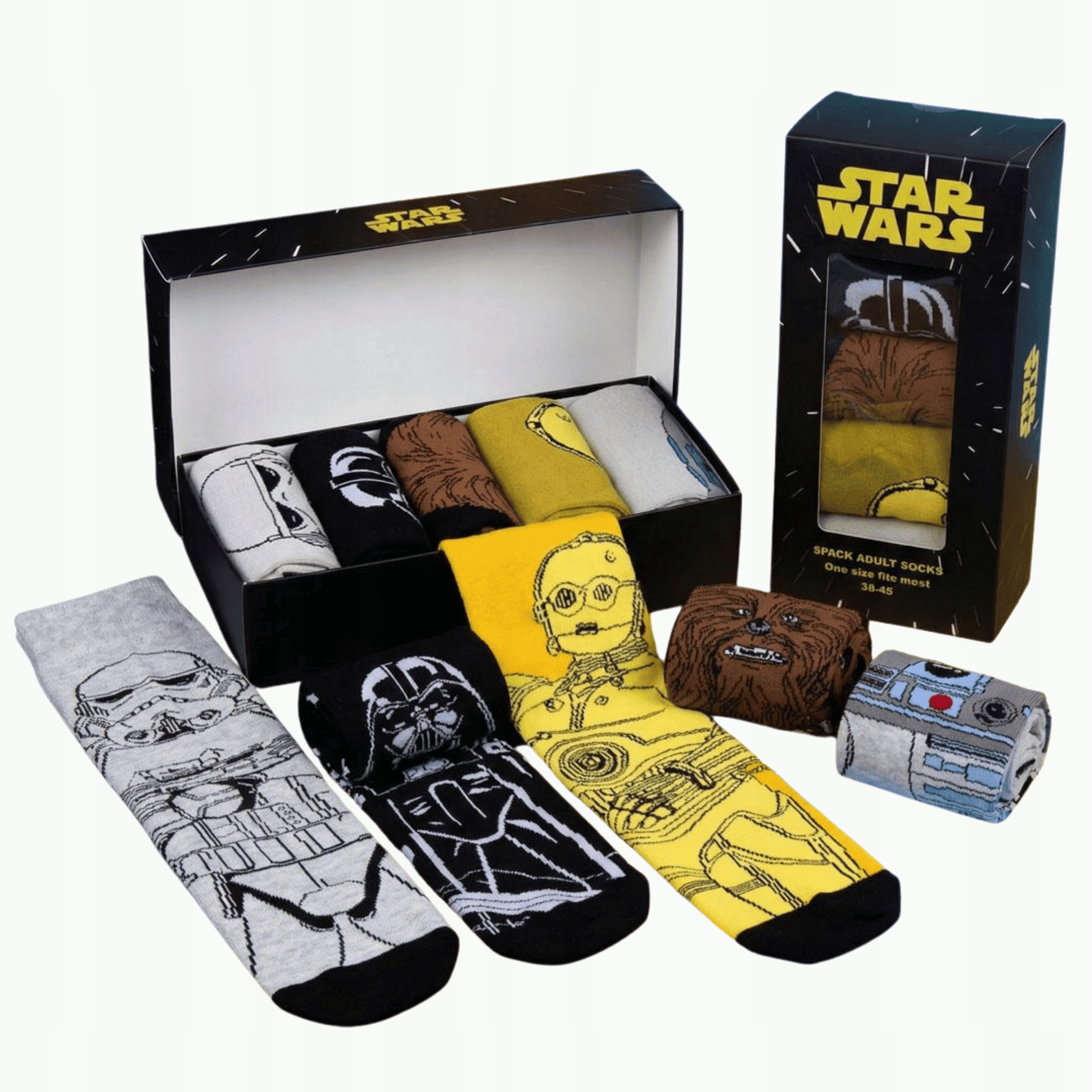 Dárková sada 5 párů ponožek s motivem hrdinů Star Wars 38-45 krabička