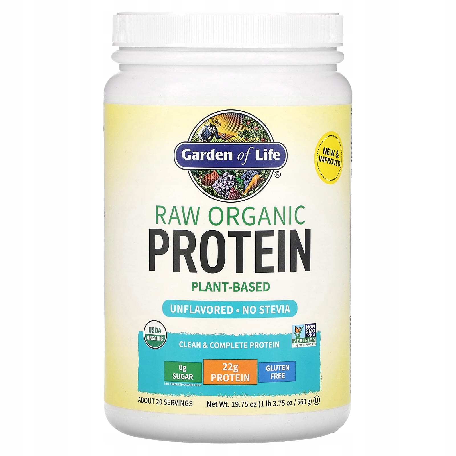 Garden of Life, Raw organický protein, rostlinný, bez aromatických látek,