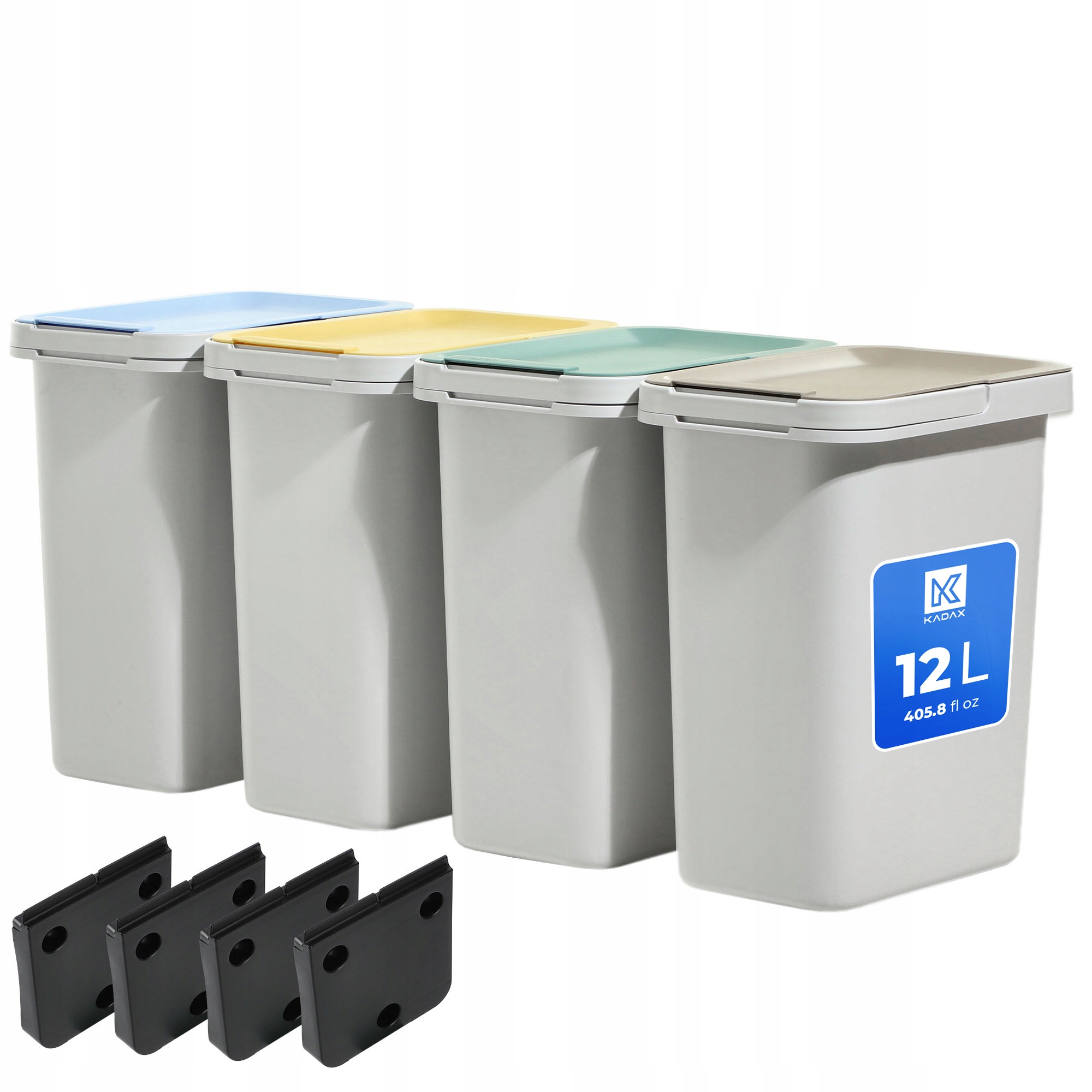 Odpadkový Koš Nádoba Na Třídění Odpadu 4 x 12L S Upevňovacím Úchytem
