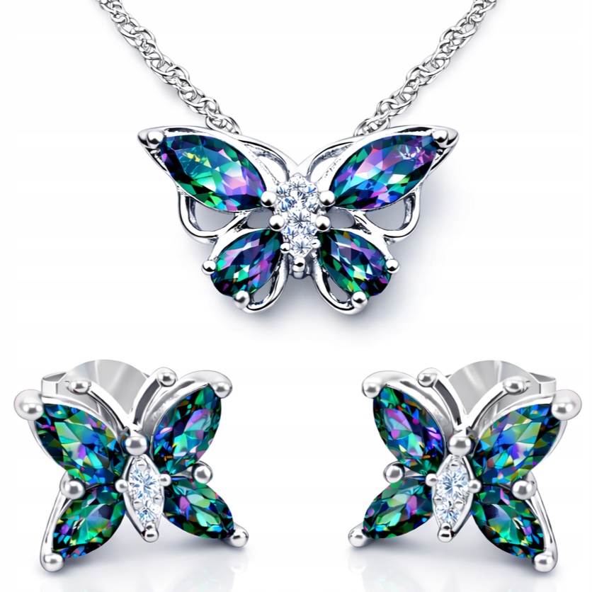 Komplet biżuterii damskiej motyl motylek topaz zestaw srebro proba 925