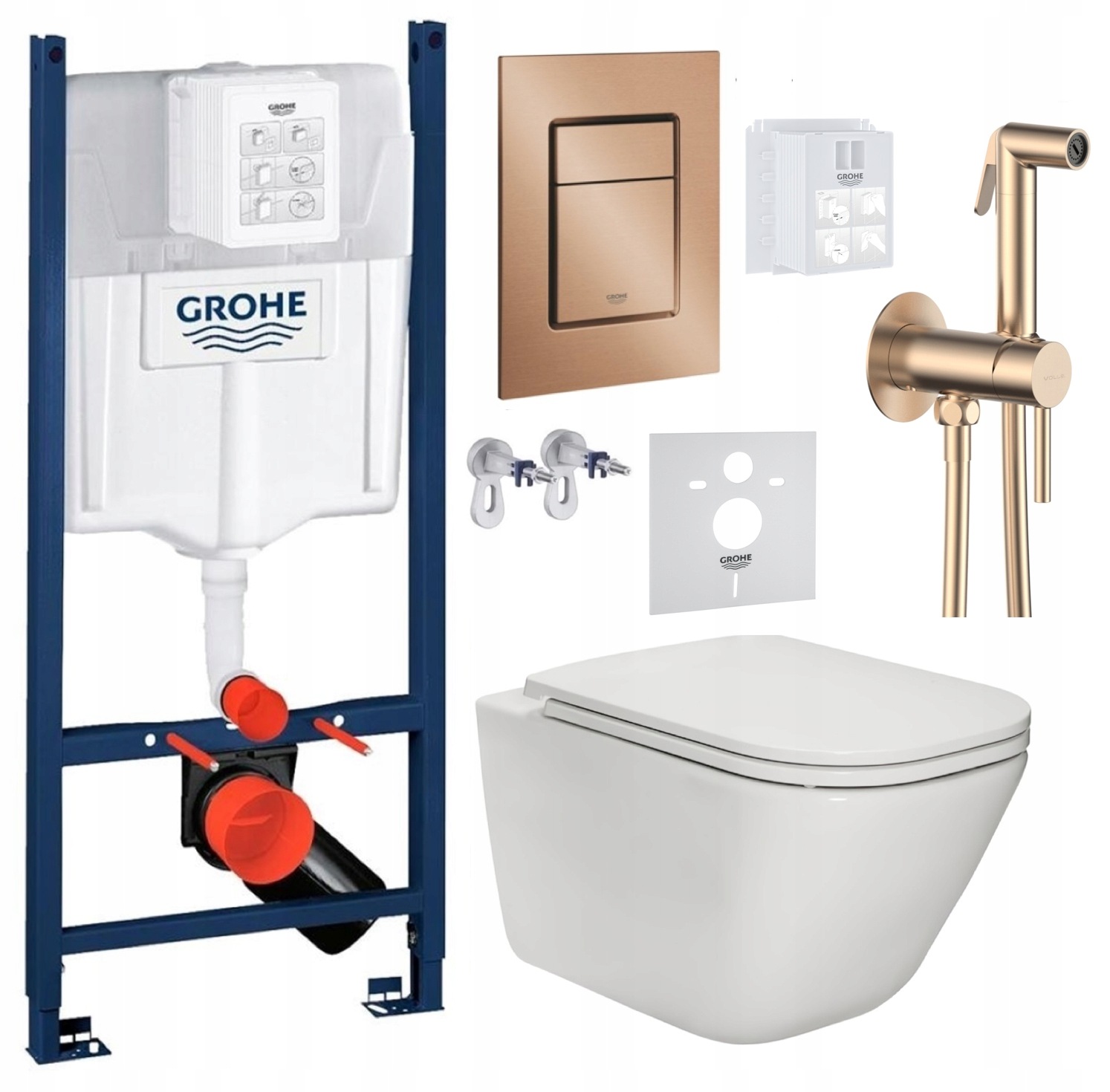 Wc sada Grohe Rapid s Wc misou Roca Gap Rim a tlačidlom medená batéria