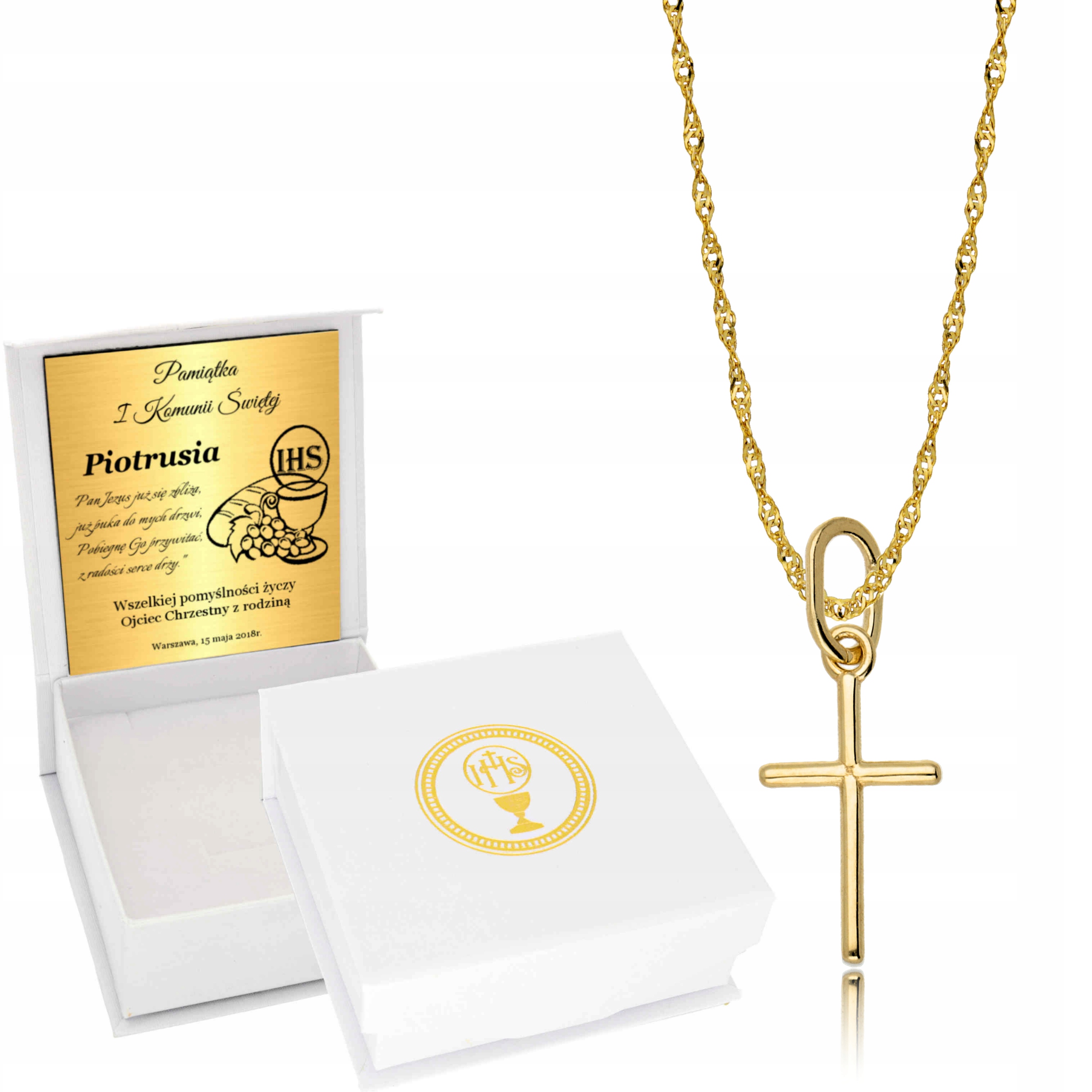

Złoty Łańcuszek 585 Krzyżyk Chrzest Komunia Grawer