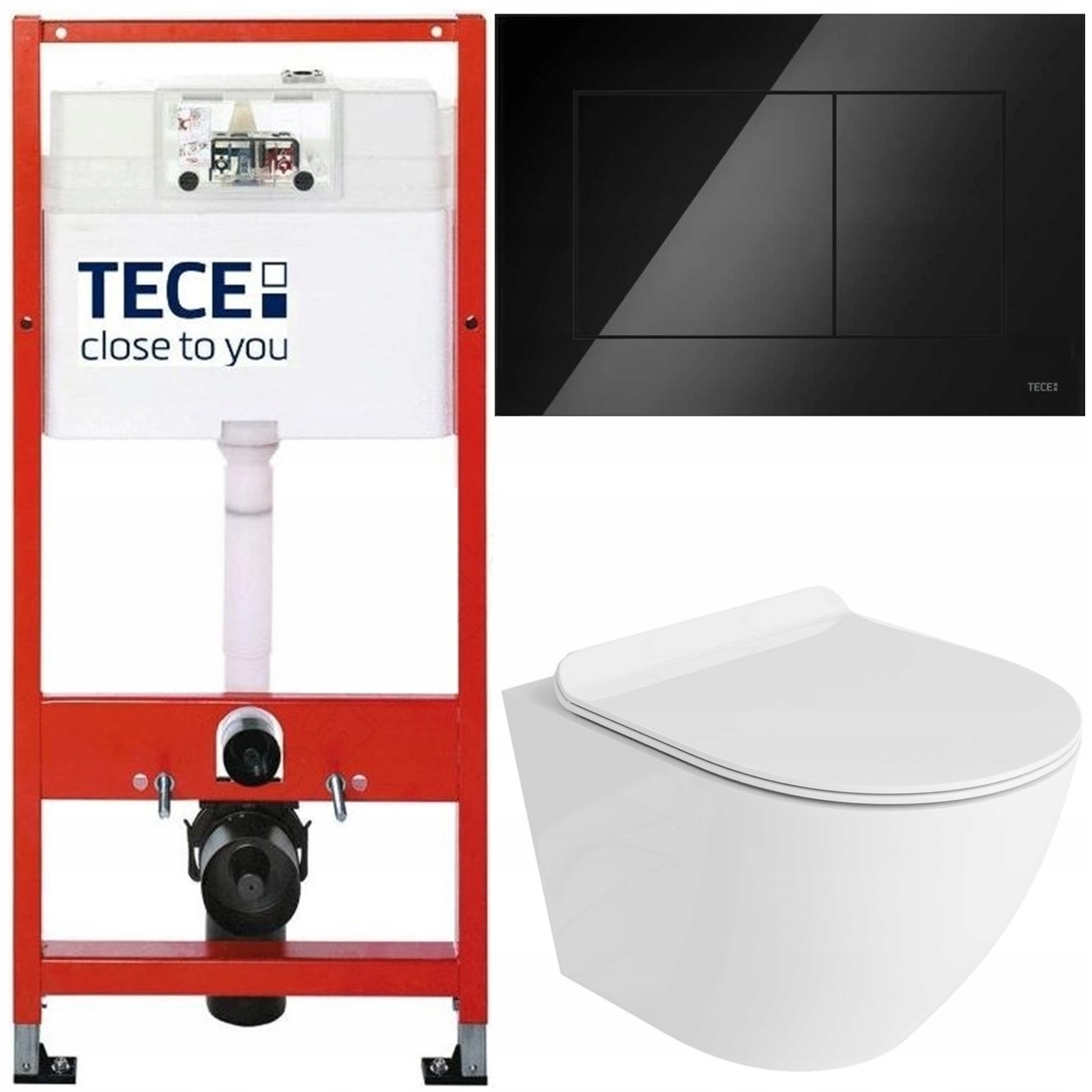 Tece Zestaw Podtynkowy Wc Miska Rimless Przycisk Czarny Połysk Mata 6W1