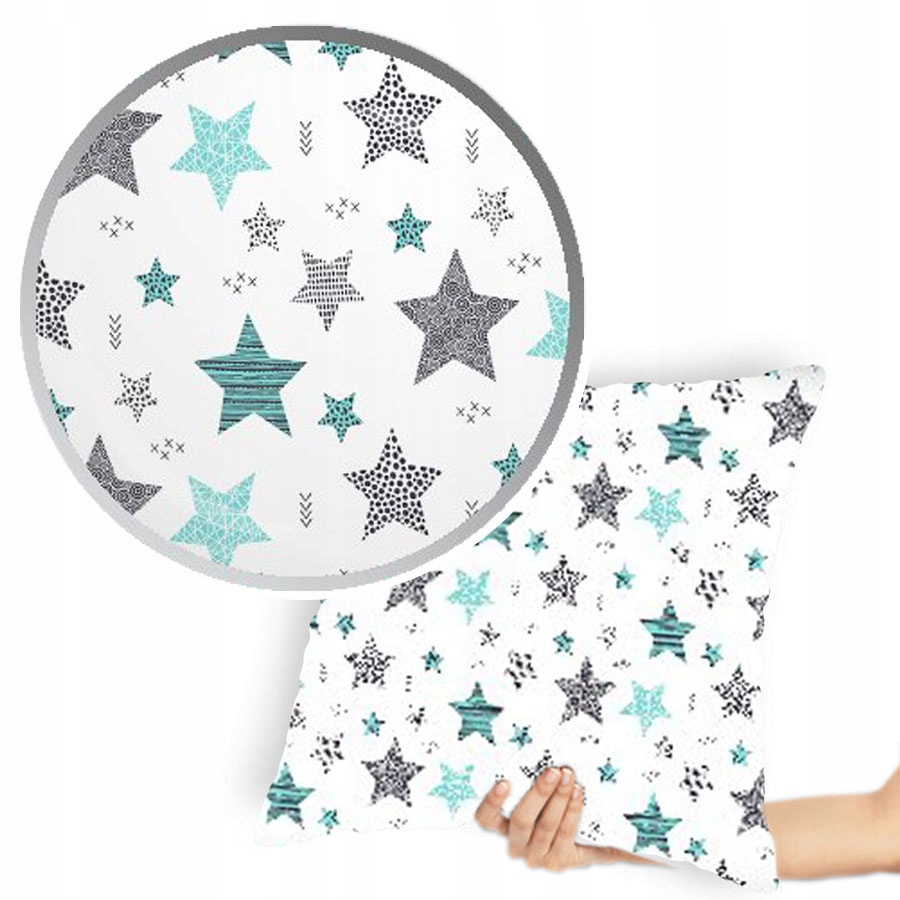 

Poszewka z bawełny 40x40 biała w gwiazdki turkus