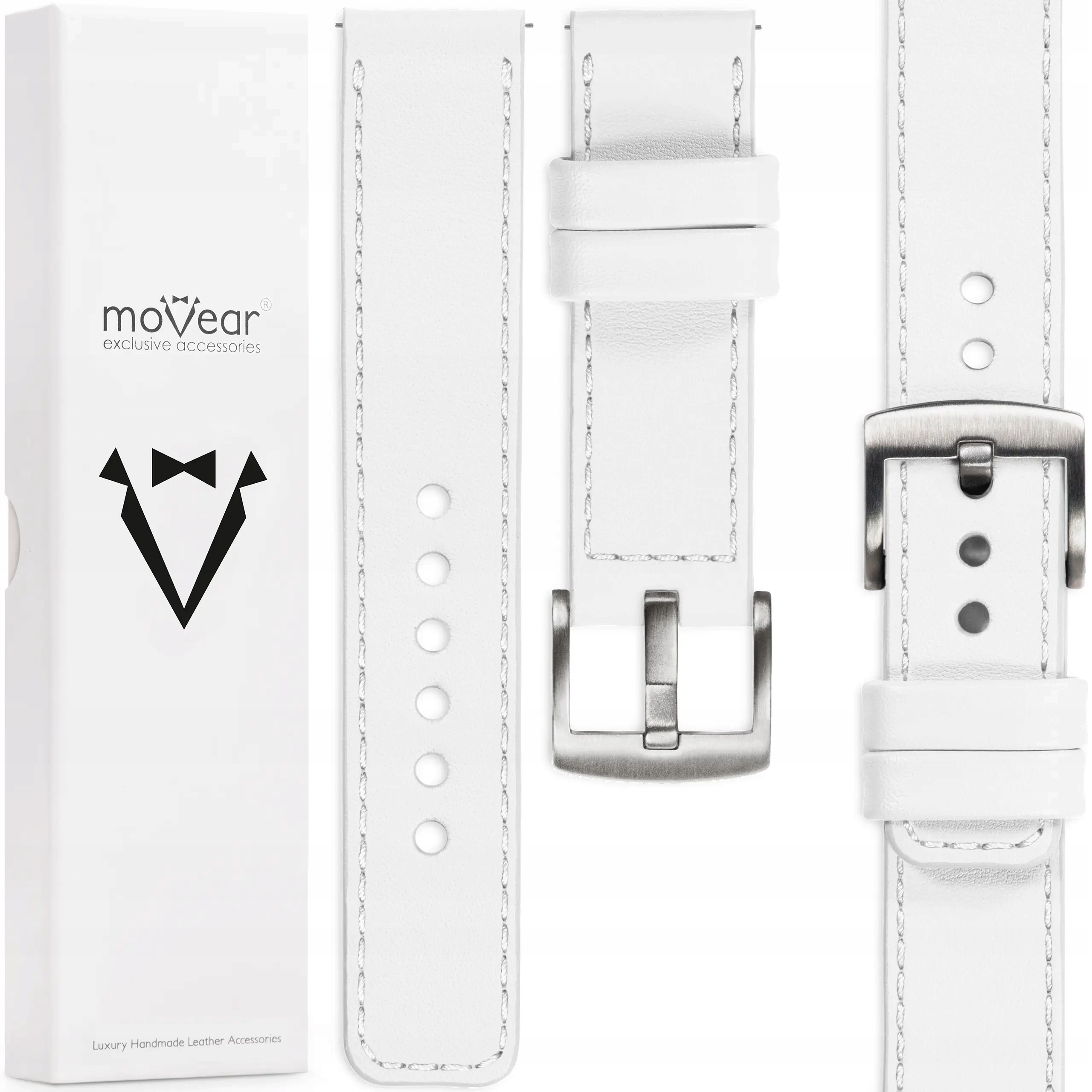 Kožený opasek 23 mm pro prémiové hodinky, elegantní, Polský, bílý