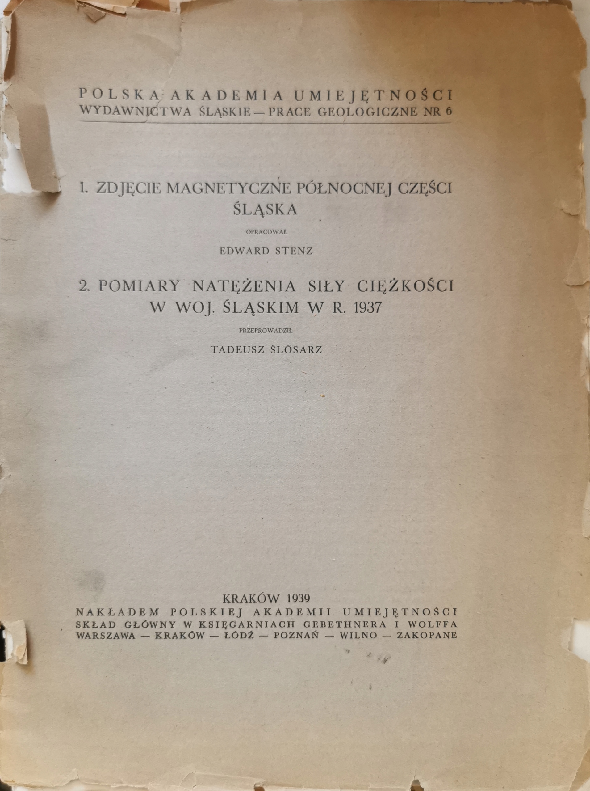 Wydawnictwa Śląskie - Prace geologiczne 1939