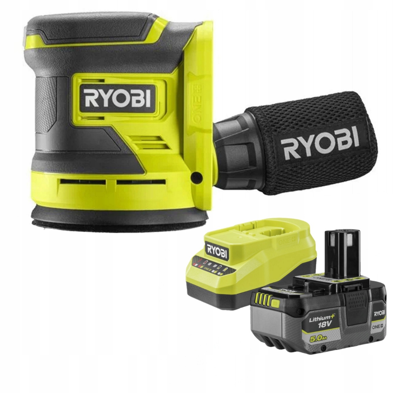 Ryobi Akumulatorowa Szlifierka Mimośrodowa 18V 125mm RROS18 Ład Aku 5Ah