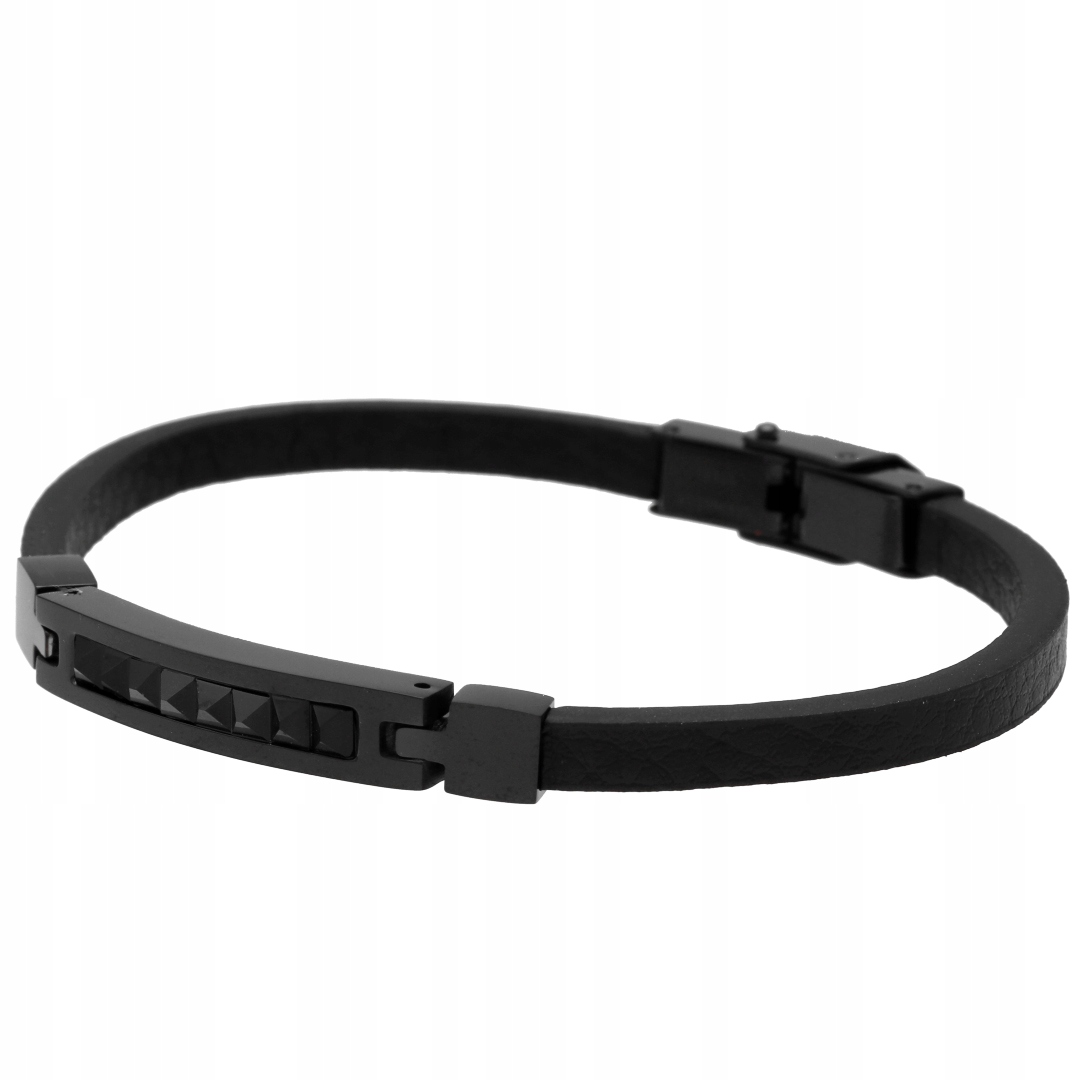 Pánský náramek černý ocel 316L kůže