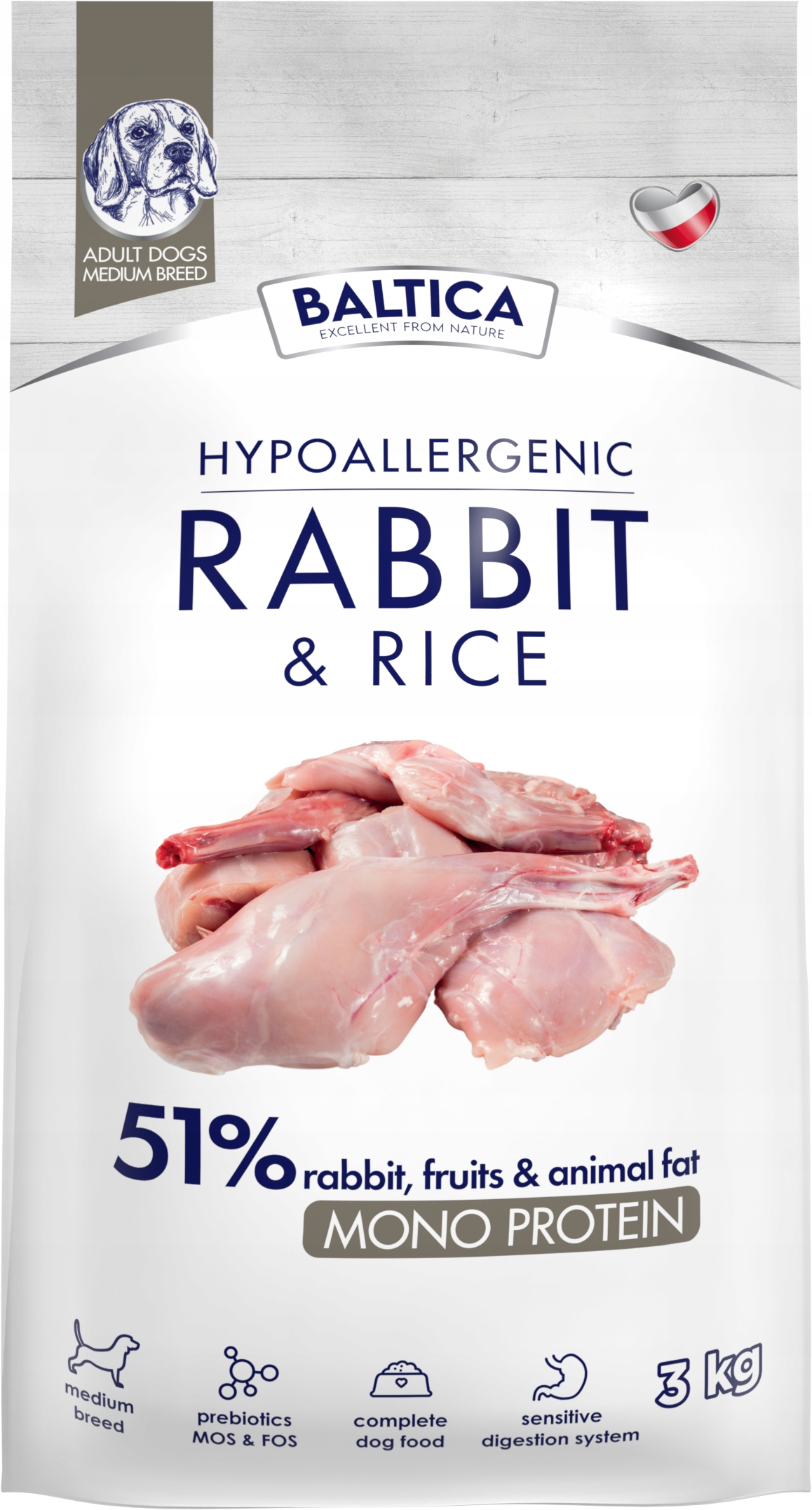 Baltica Hypoallergenic Adult Rabbit&Rice M 3kg karma dla psów
