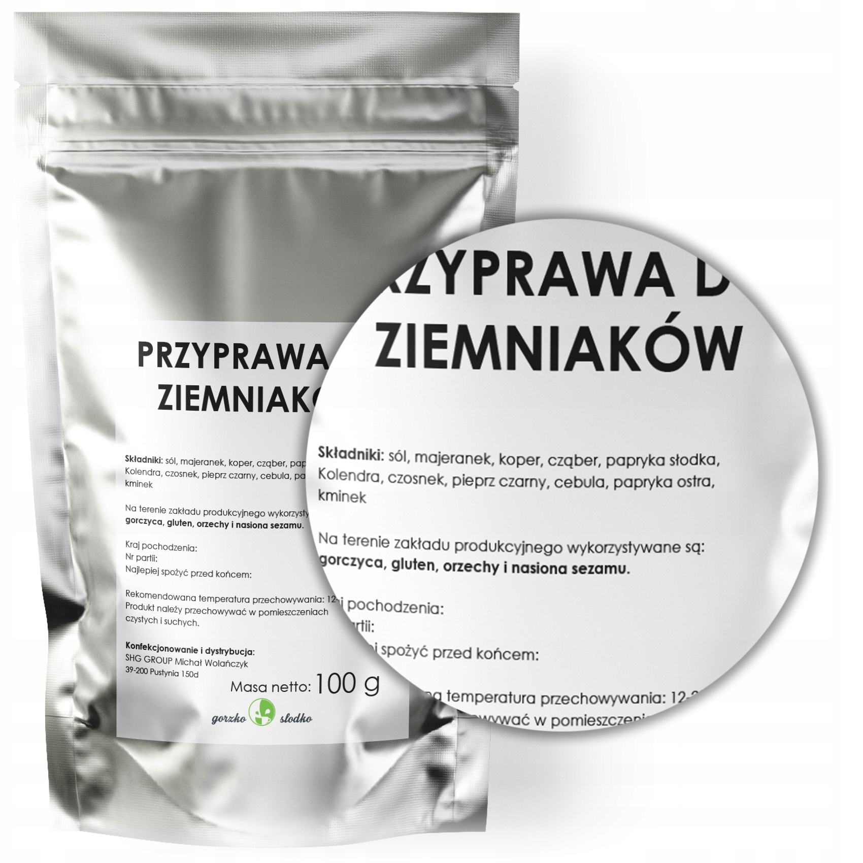 PRZYPRAWA DO ZIEMNIAKÓW i frytek do puree 100g Cechy dodatkowe brak
