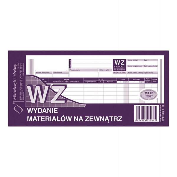 

Wz wydanie materiału na zewnątrz 1/3 A4 351-8 MiP