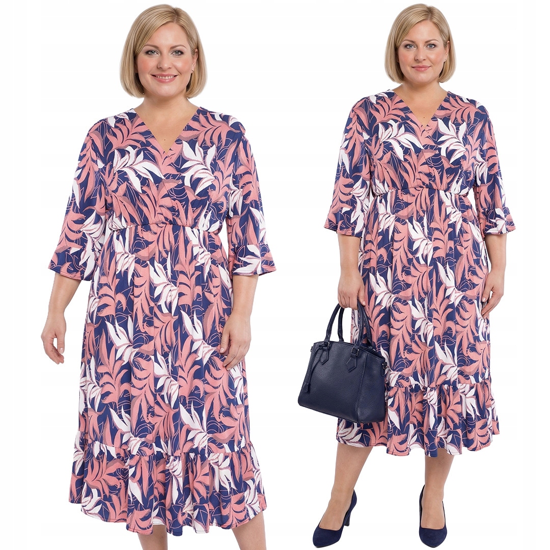 Tmavě modrá šaty s oranžovými listy a velikostí velikost 46/48