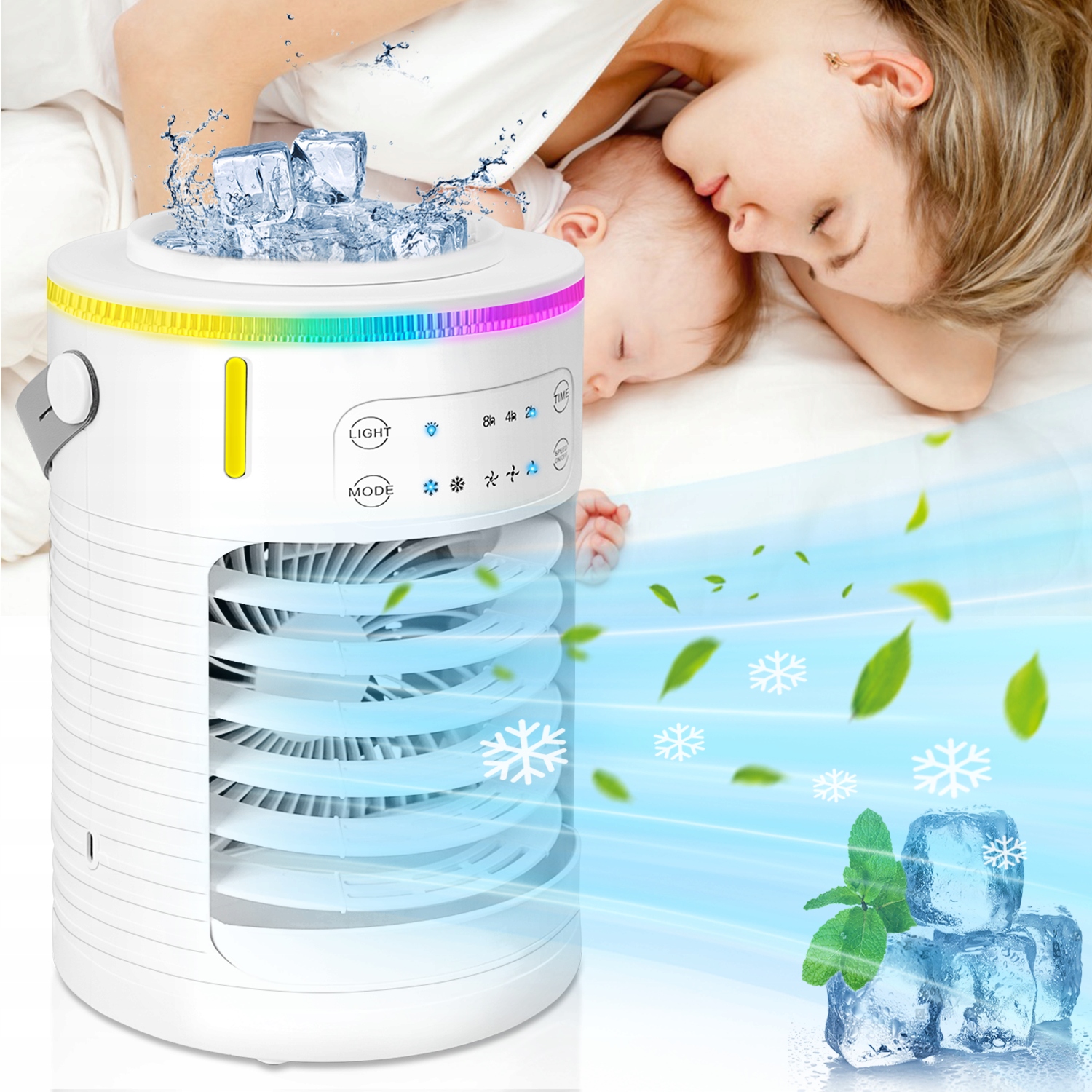 Vodní Klimatizér Zvlhčovač Vzduchu S Rgb Podsvícením Bílý