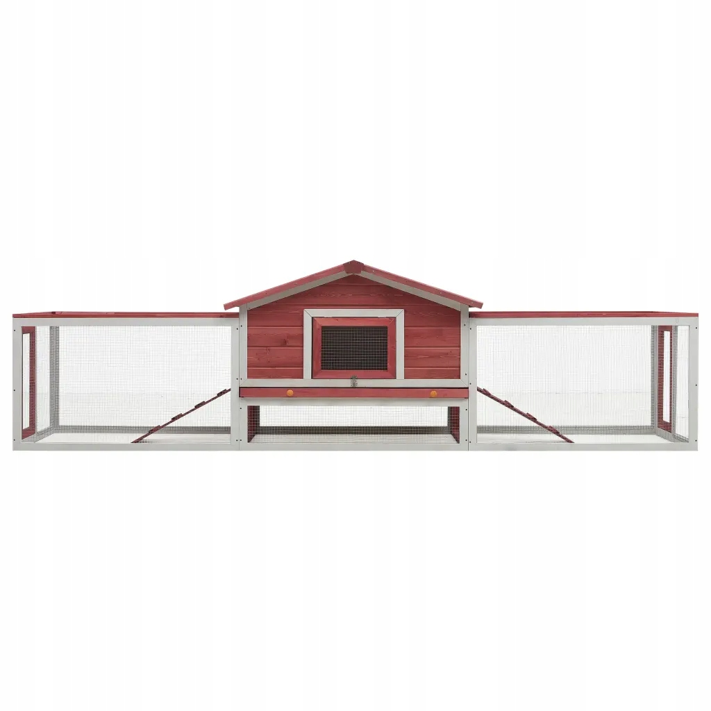 Levně Klec pro králíka, červená, 310x70x87 cm, borovice a jedle