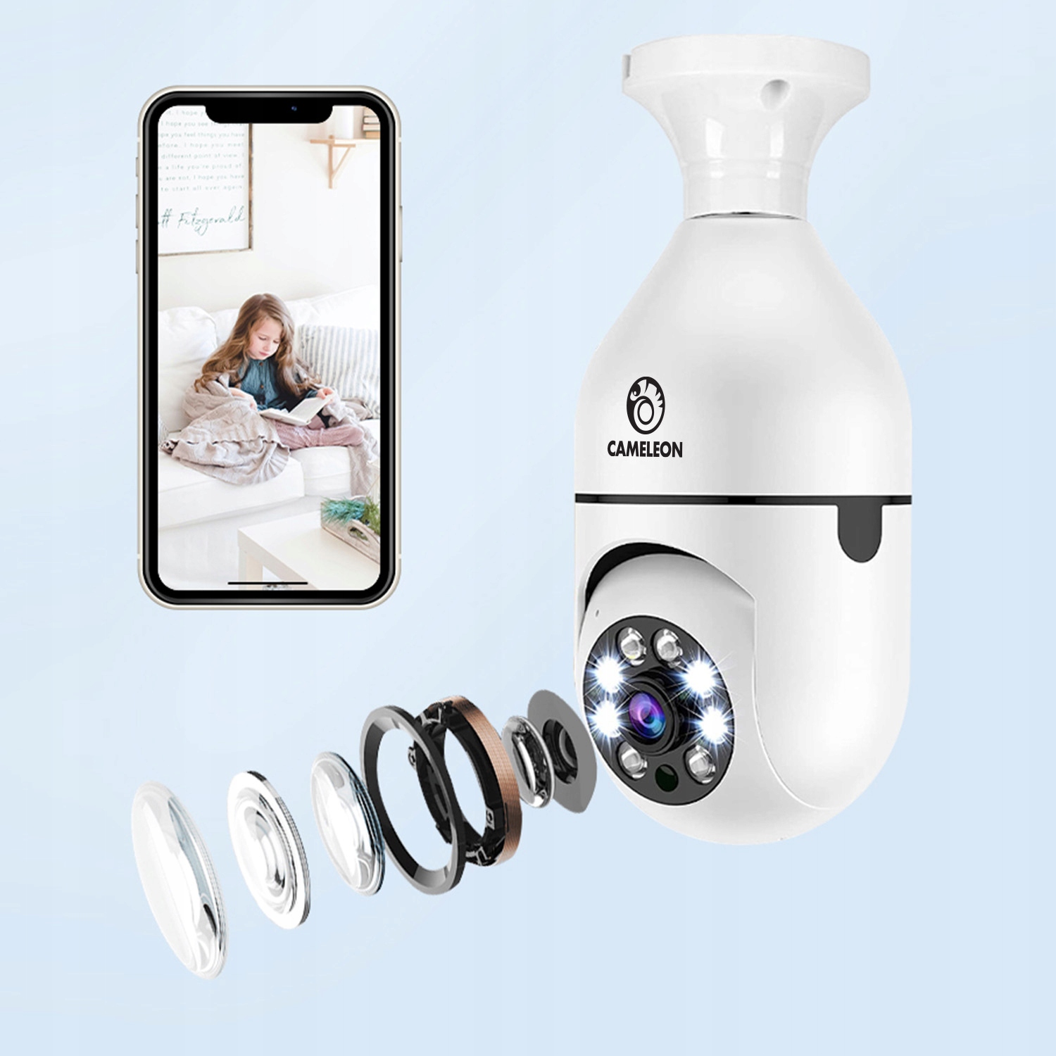 OBROTOWA Kamera WiFi IP monitoring 360 w żarówce żarówka E27 FULL HD Tuya Model OBROTOWA 360 DIODY LED NAGRYWANIE NOCNE