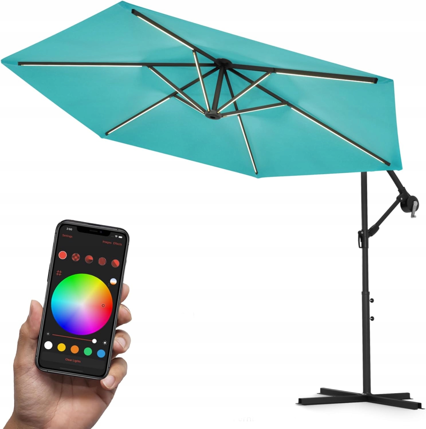 Swing & Harmonie Luxusný Dáždnik Ø350 Led S Rgb Osvetlením, Tyrkysový