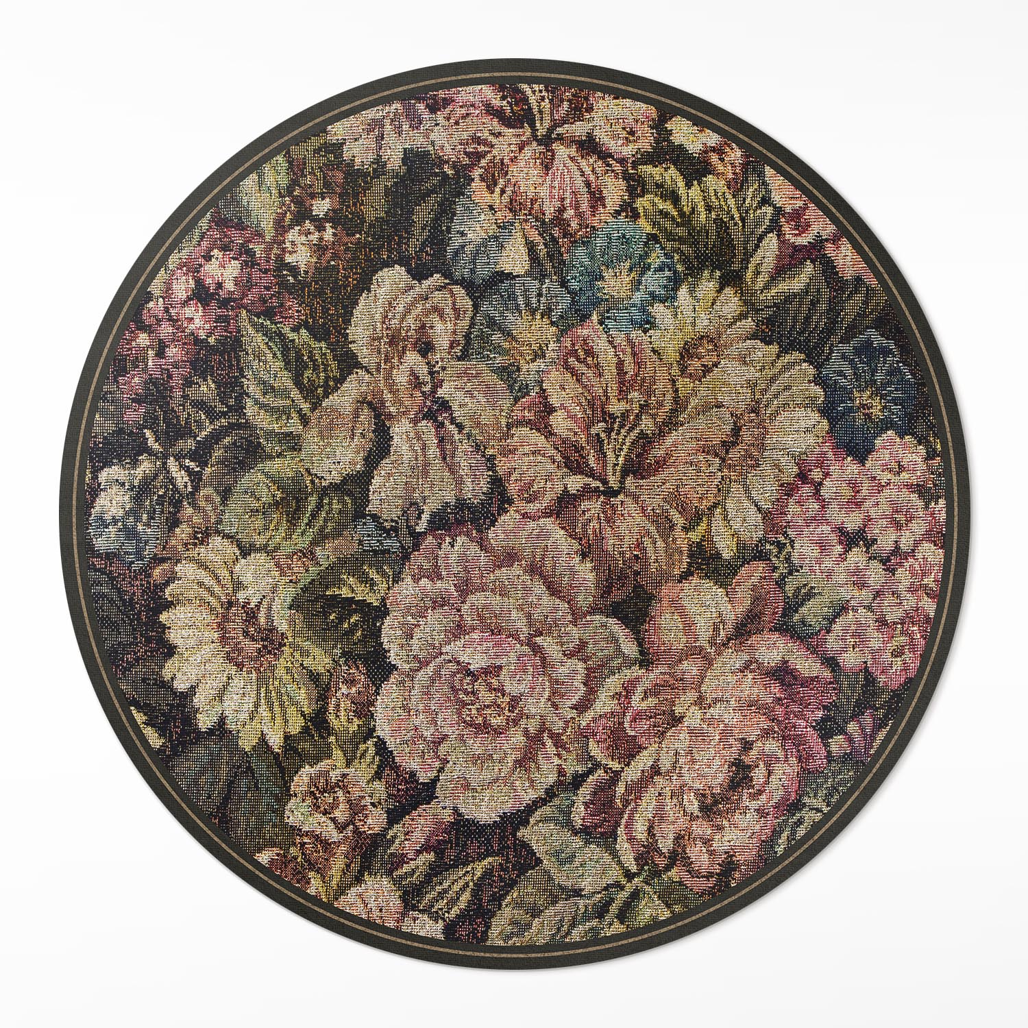 Moderný okrúhly koberec Vinylový salón Retro vintage s vytretými kvetmi ⌀ 90 cm