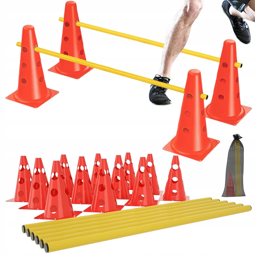 18W1 Pachołki Treningowe Do Piłki Nożnej 12 Szt +tyczek Zestaw Dla Piłkarza