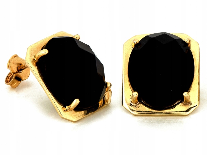 Náušnice zlaté 585 s oválným onyxem na tyčince 3.35 g, efektní jako dárek