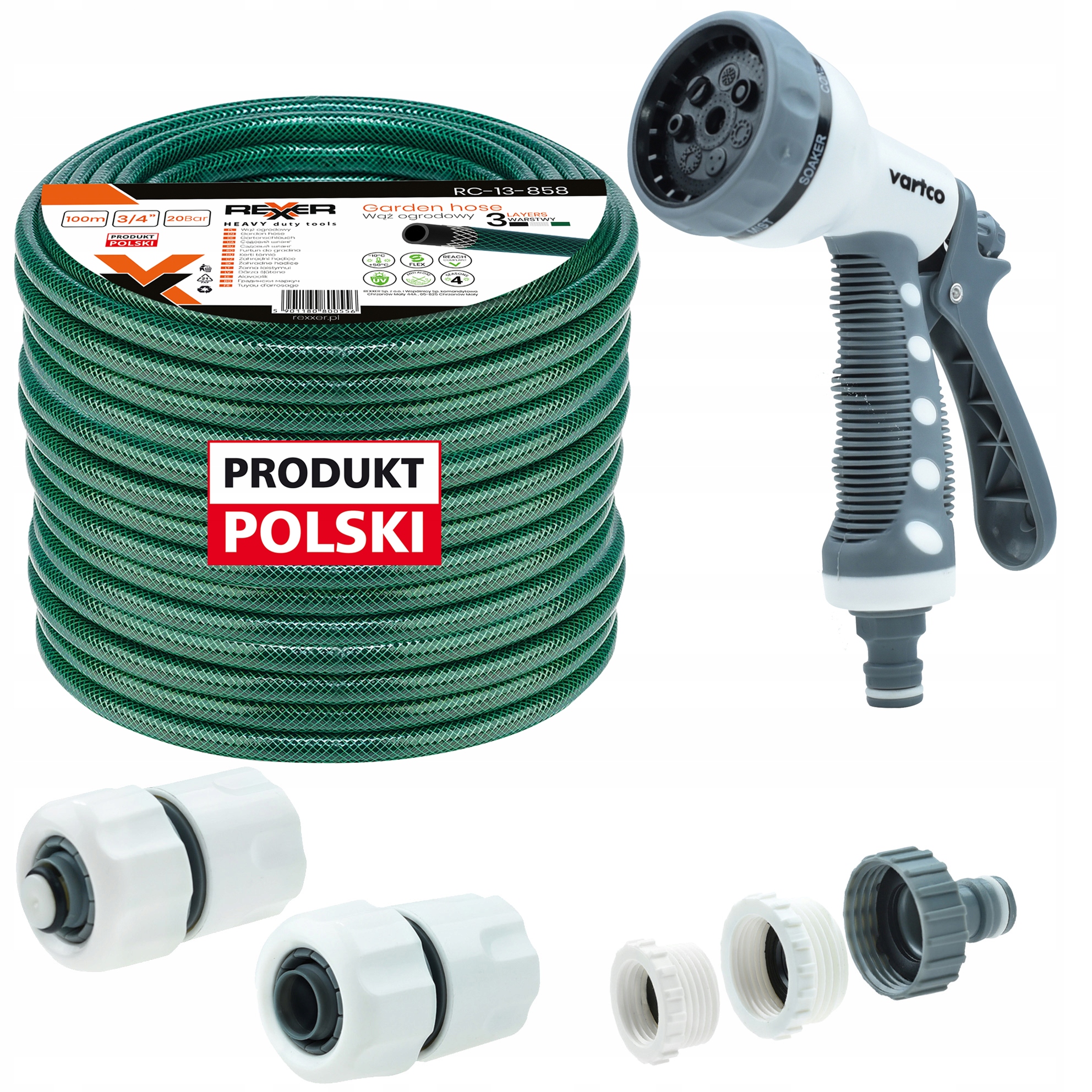 Gumová Záhradná Hadica 3/4" 100M 3 Vrstvová Spojky Poľský Pištoľ