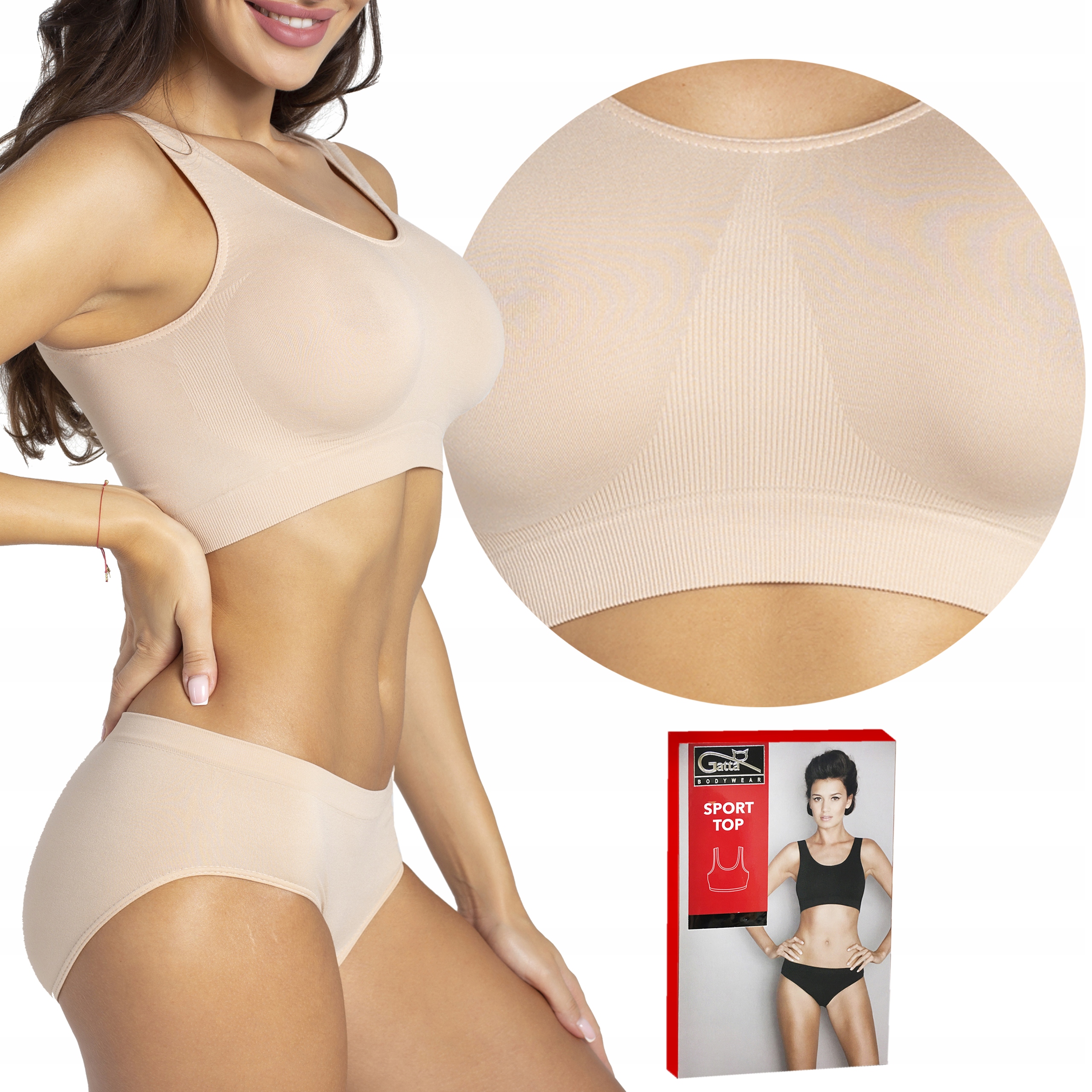 Bezszwowy biustonosz Gatta Sport Top, natural, M