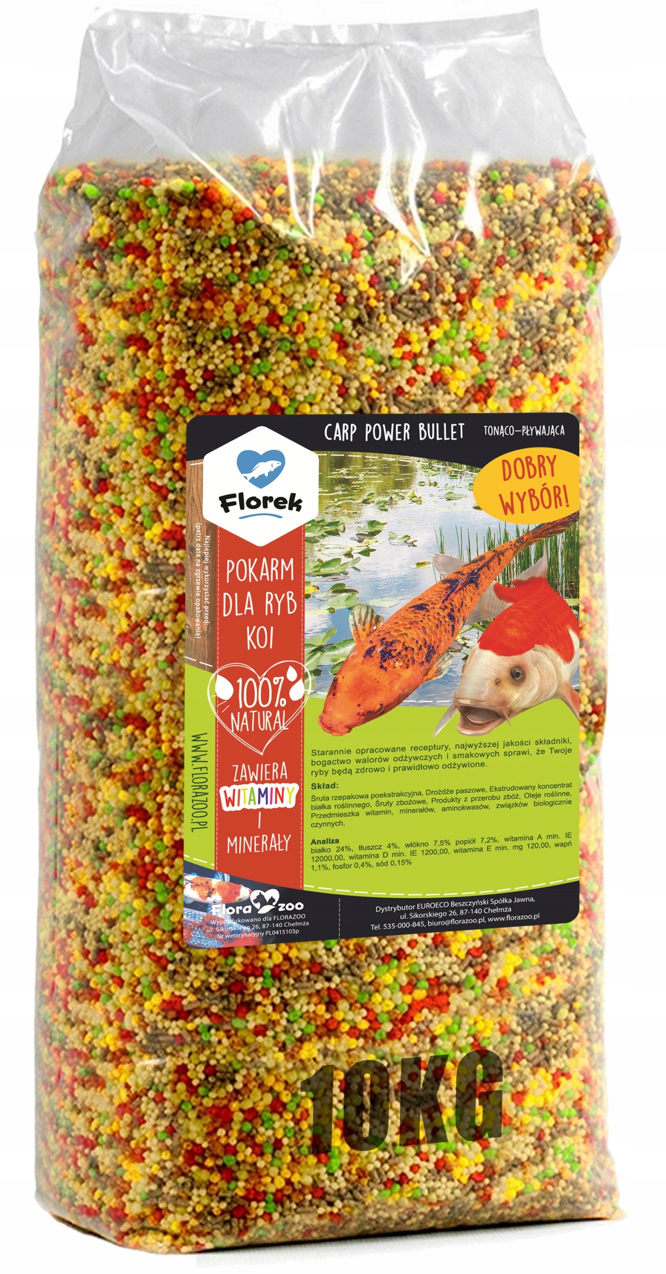 POKARM KARMA PASZA ZANĘTA GRANULAT DLA RYB KOI KARPI NA OCZKO WODNE Postać pałeczki