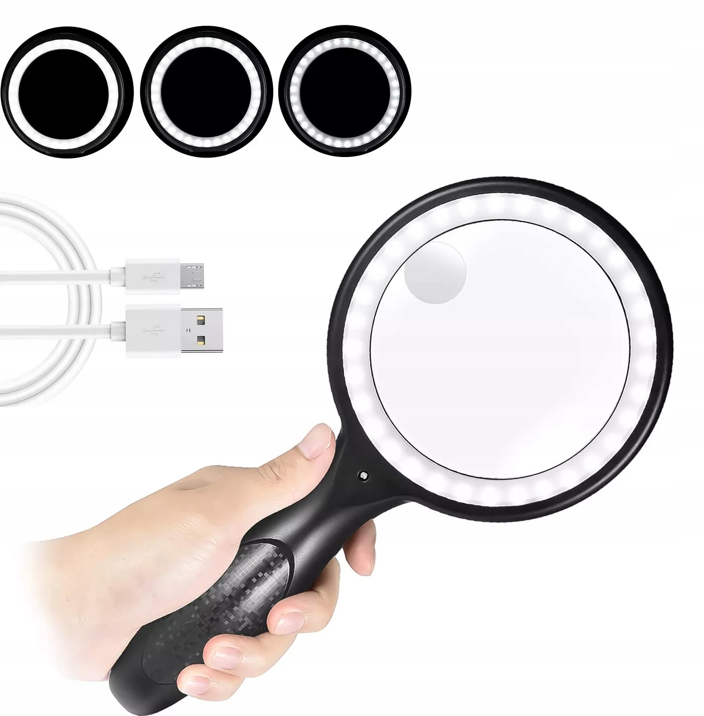 ZREE Lupa o potrójnej jasności 5x10x Kabel USB do ładowania 33LED Ringlight