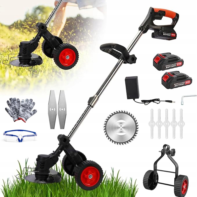 Akumulátorový Strunový Zastřihovač 3V1, Elektrický Křovinořez A Zastřihovač Okrajů Trávníku S Kolečky