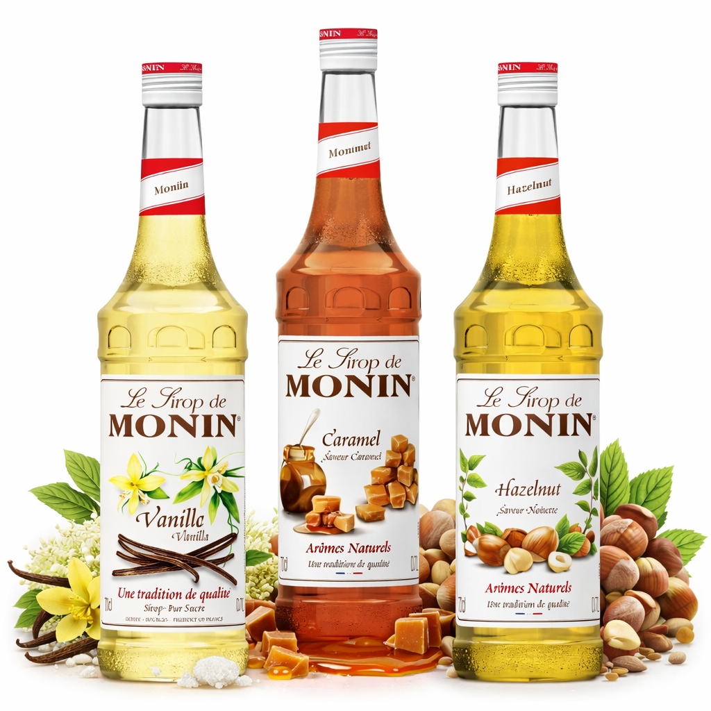Levně Monin Sirup Sada 3 příchutí 700 ml karamel vanilka lískový ořech do kávy