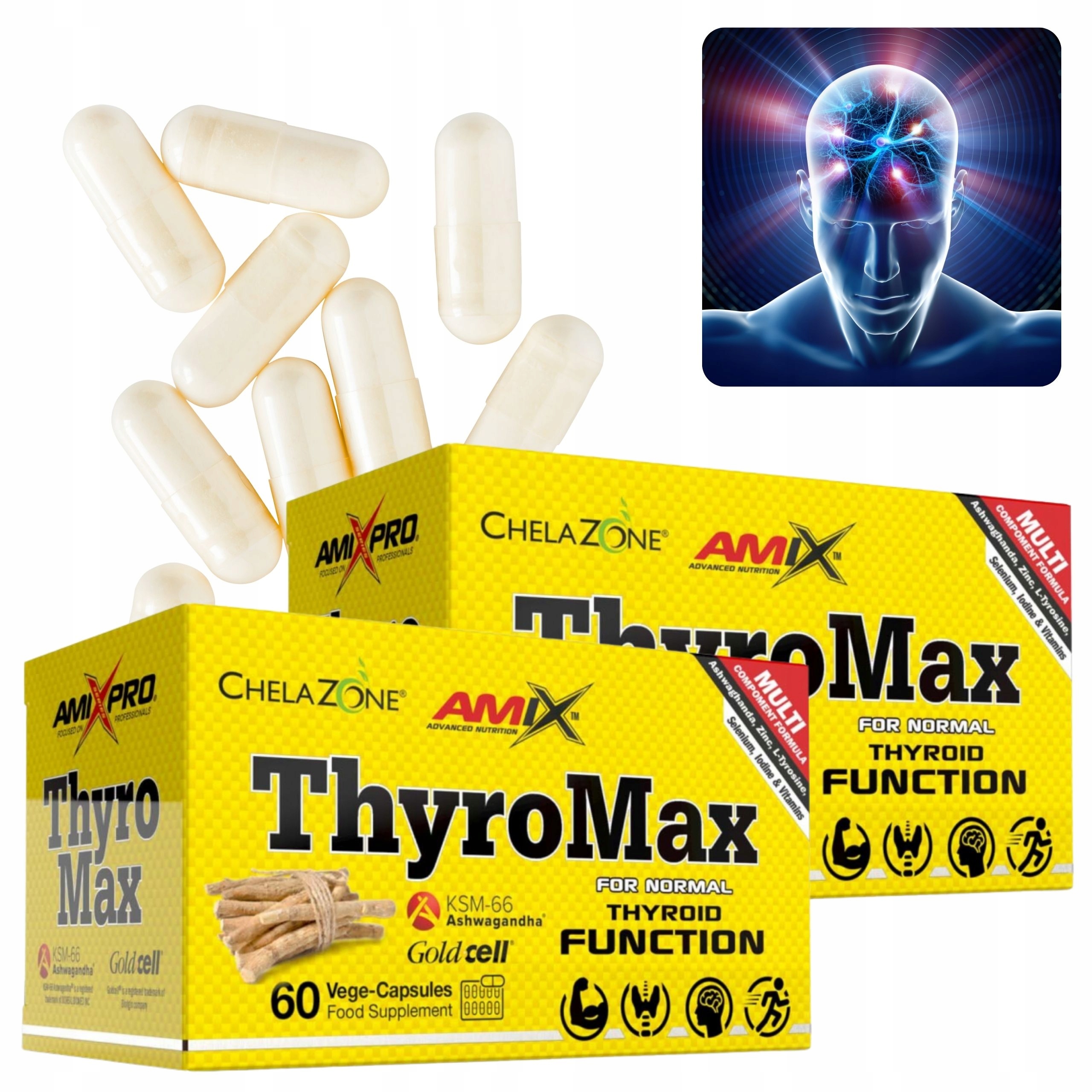 Ashwagandha Vitamín B1 B6 B12 Jód Zinek Selen Chelát Zinek L-tyrosin