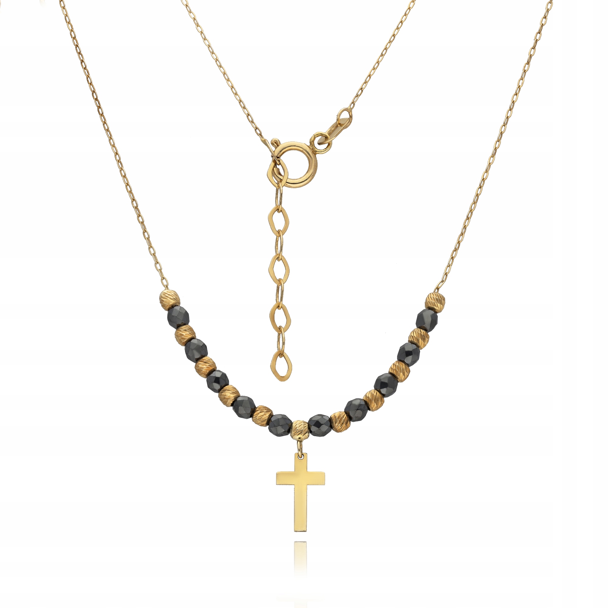 Dámský Náhrdelník Křížek A Černé Hematitky 45 cm