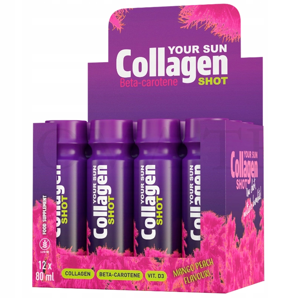 Your Sun Collagen Mango Broskev Vitamín D3 Shot Drink na opalování 12x