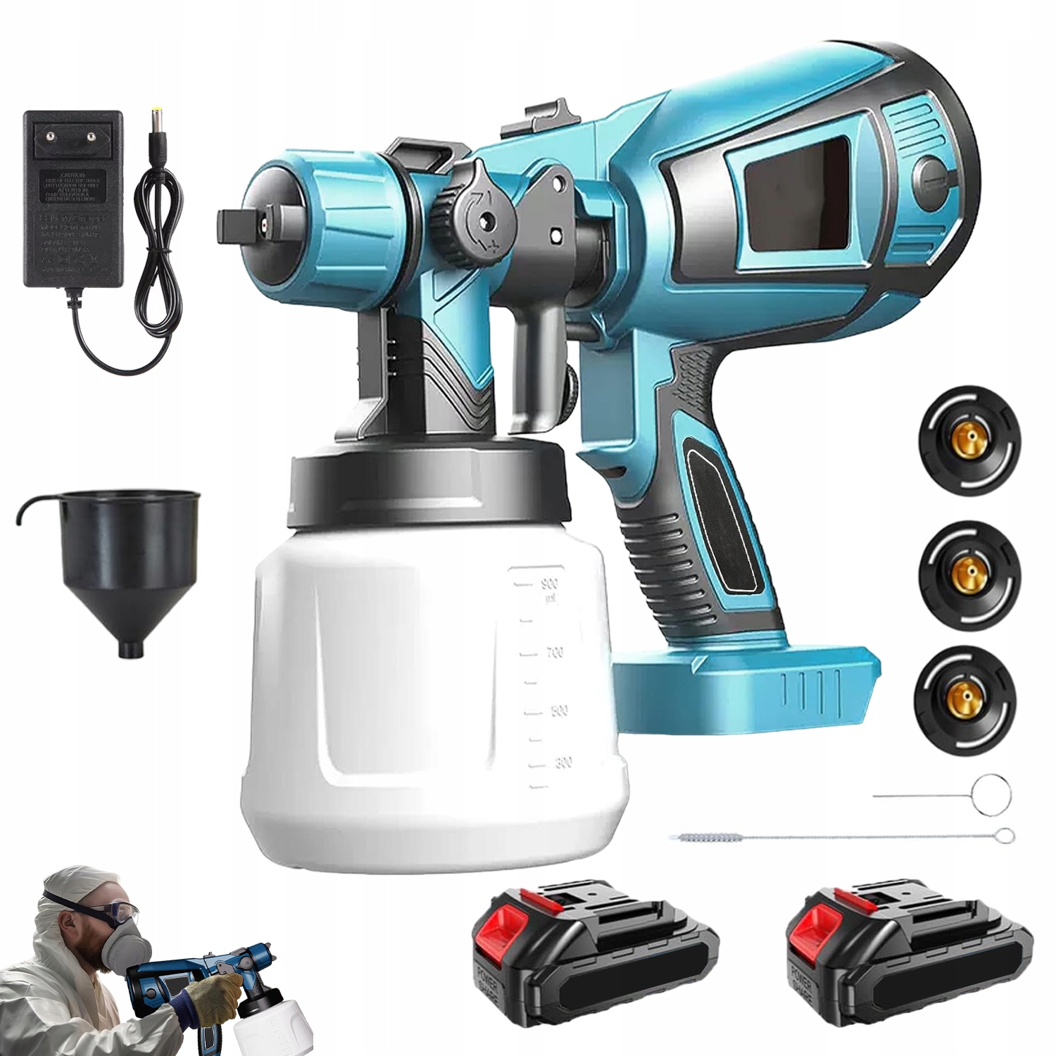 Malířská Pistole Agregát Na Malování Zdí 3 Trysky Diy 900 ML 2 Aku