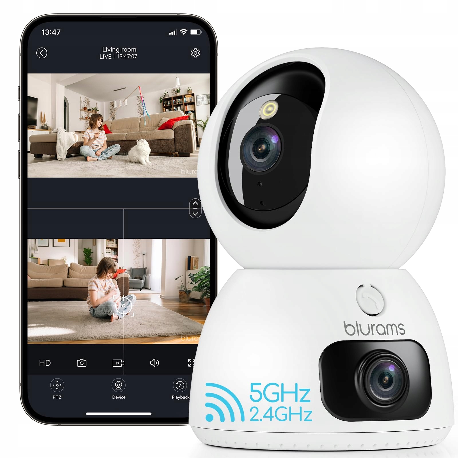 BLURAMS Kamera 2K+2K Wewnętrzna 360° Dwukierunkowy Dźwięk WiFi Alexa