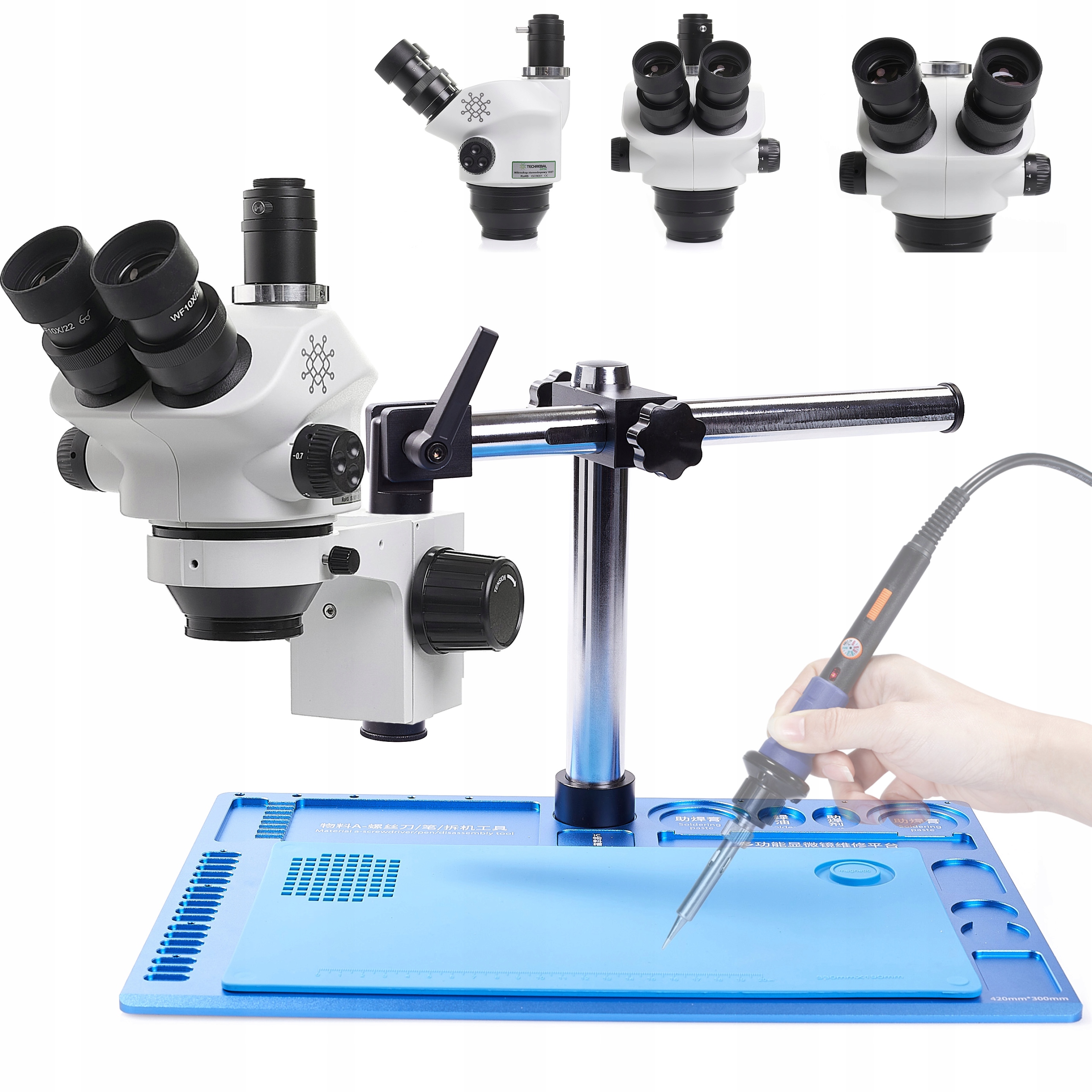 Stereoskopický Trinokulární Mikroskop Techrebal 10XT Rameno Na Hlavu