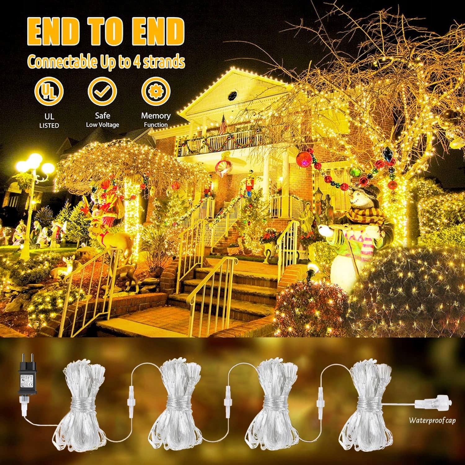 JOYCOME Siatka Girlanda Świetlna Lampki Zewnętrzne 3x2m 200 LED 8 Trybów — miniatura 6